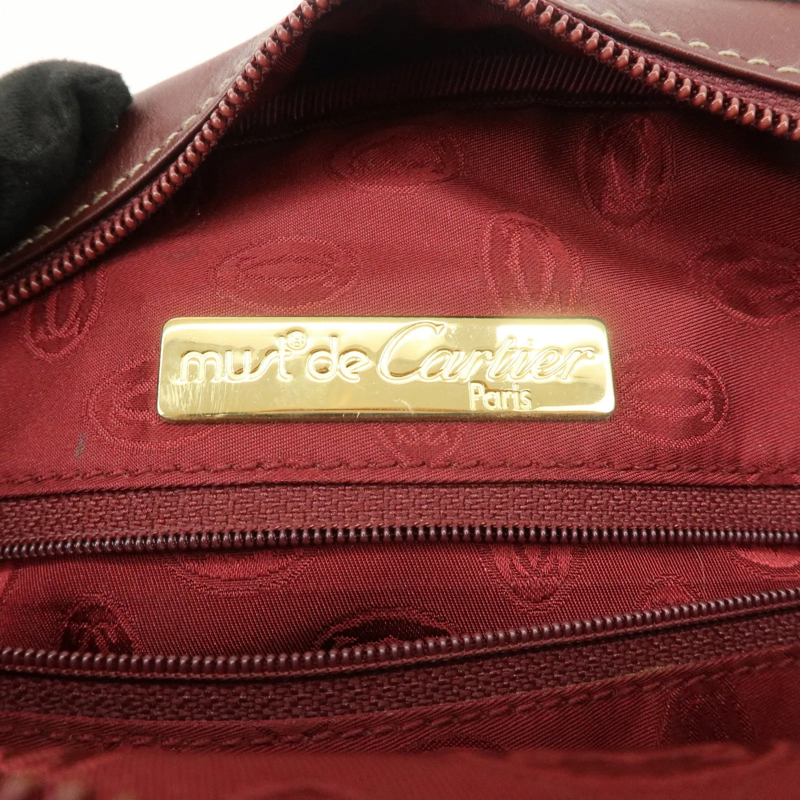 Cartier Must de Cartier Calf Leather Shoulder Bag Burgundy Gold HDW