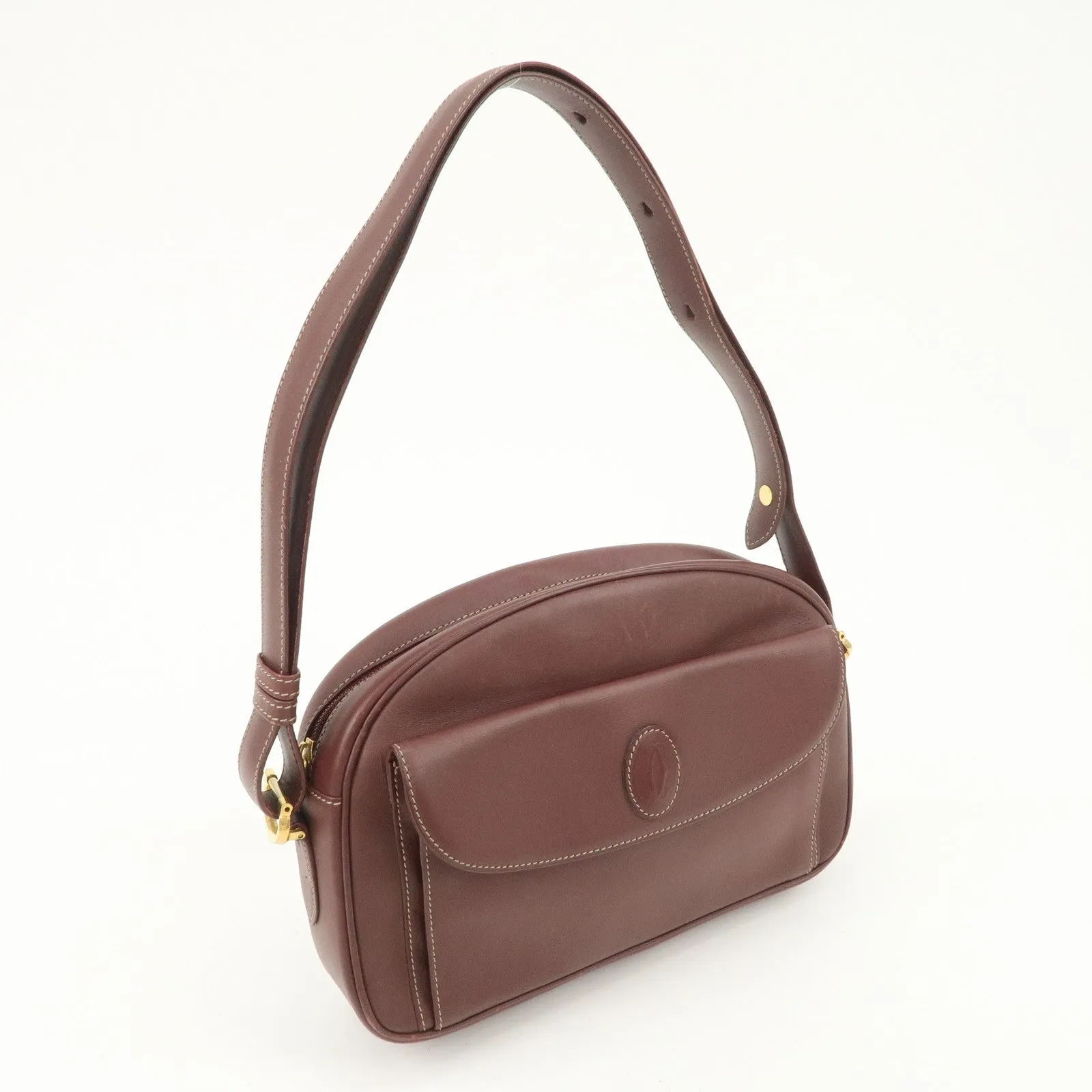 Cartier Must de Cartier Calf Leather Shoulder Bag Burgundy Gold HDW