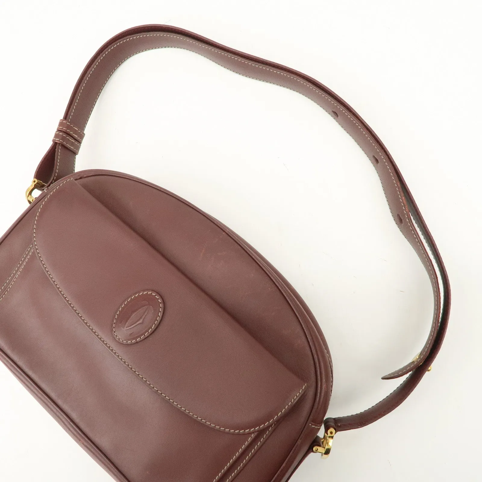 Cartier Must de Cartier Calf Leather Shoulder Bag Burgundy Gold HDW