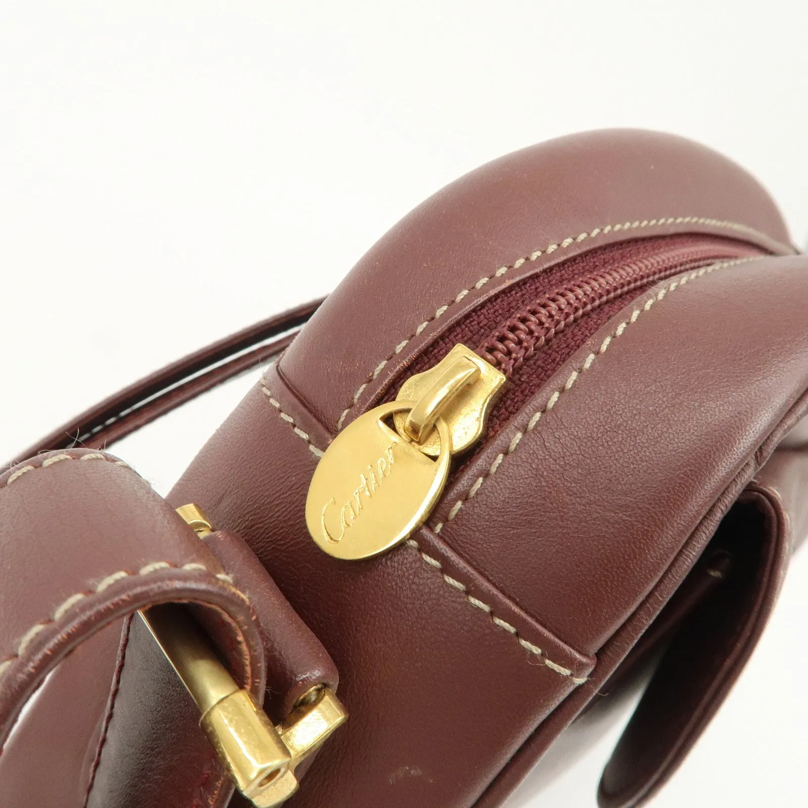 Cartier Must de Cartier Calf Leather Shoulder Bag Burgundy Gold HDW