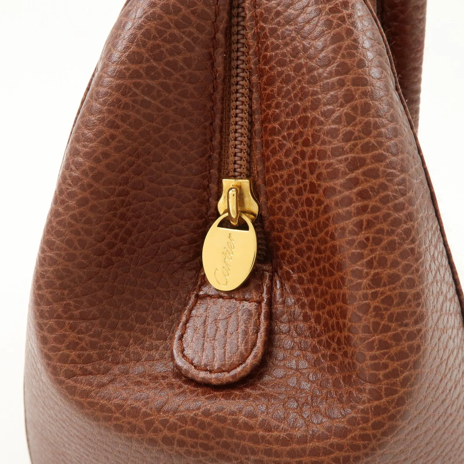 Cartier Must de Cartier Leather Hand Bag Brown Gold Hardware