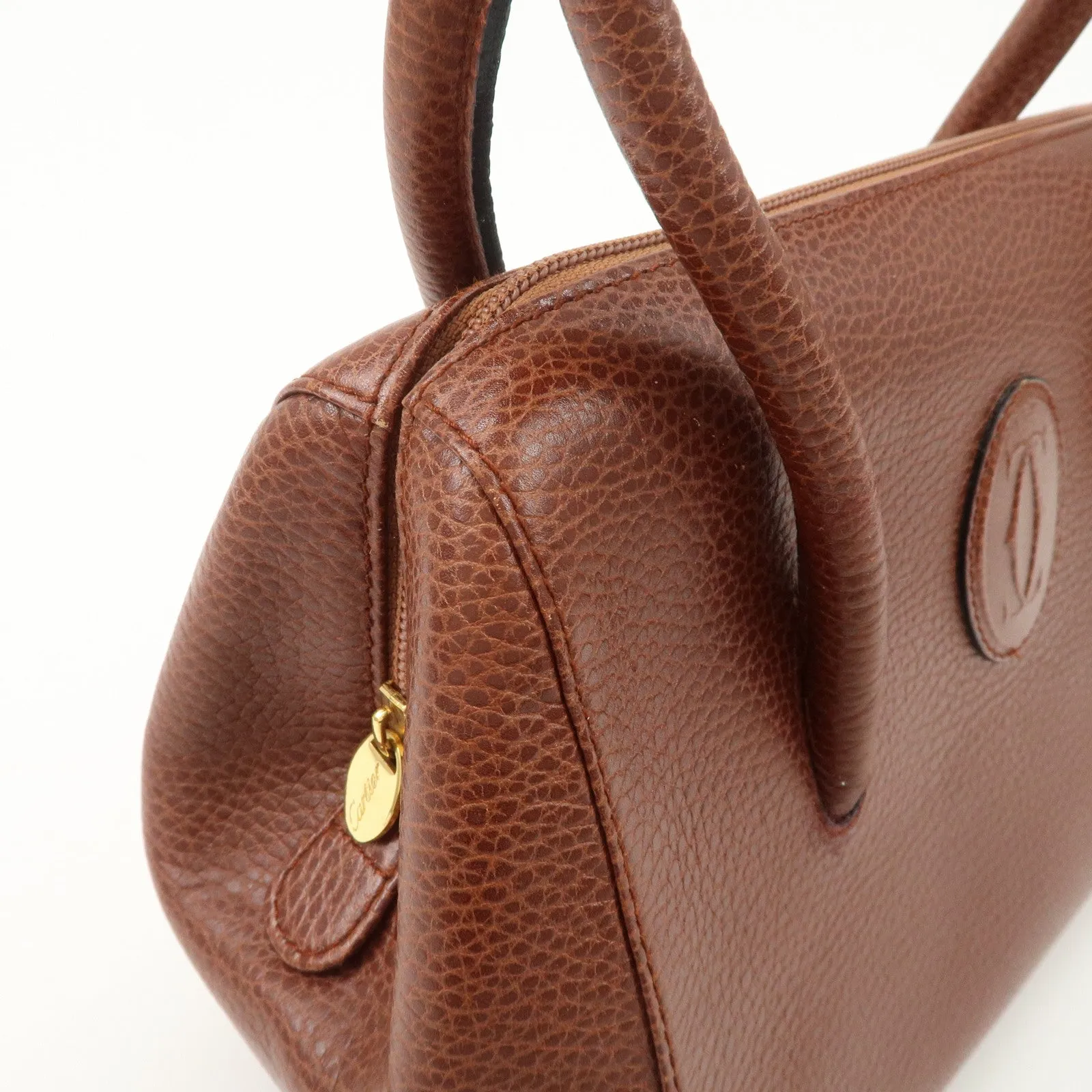 Cartier Must de Cartier Leather Hand Bag Brown Gold Hardware