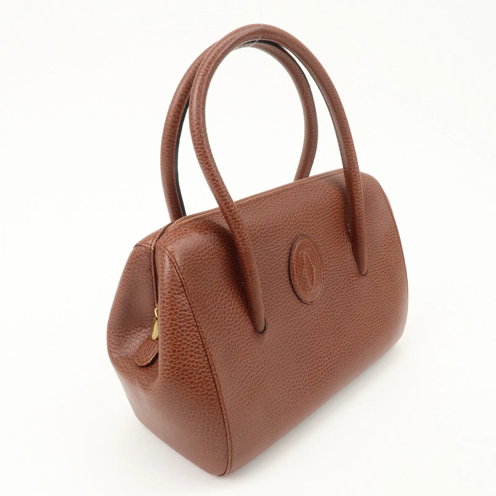 Cartier Must de Cartier Leather Hand Bag Brown Gold Hardware