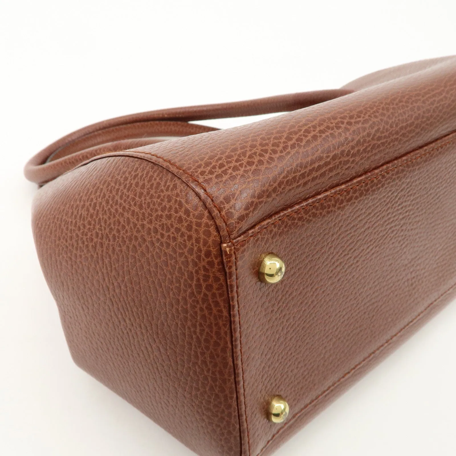 Cartier Must de Cartier Leather Hand Bag Brown Gold Hardware