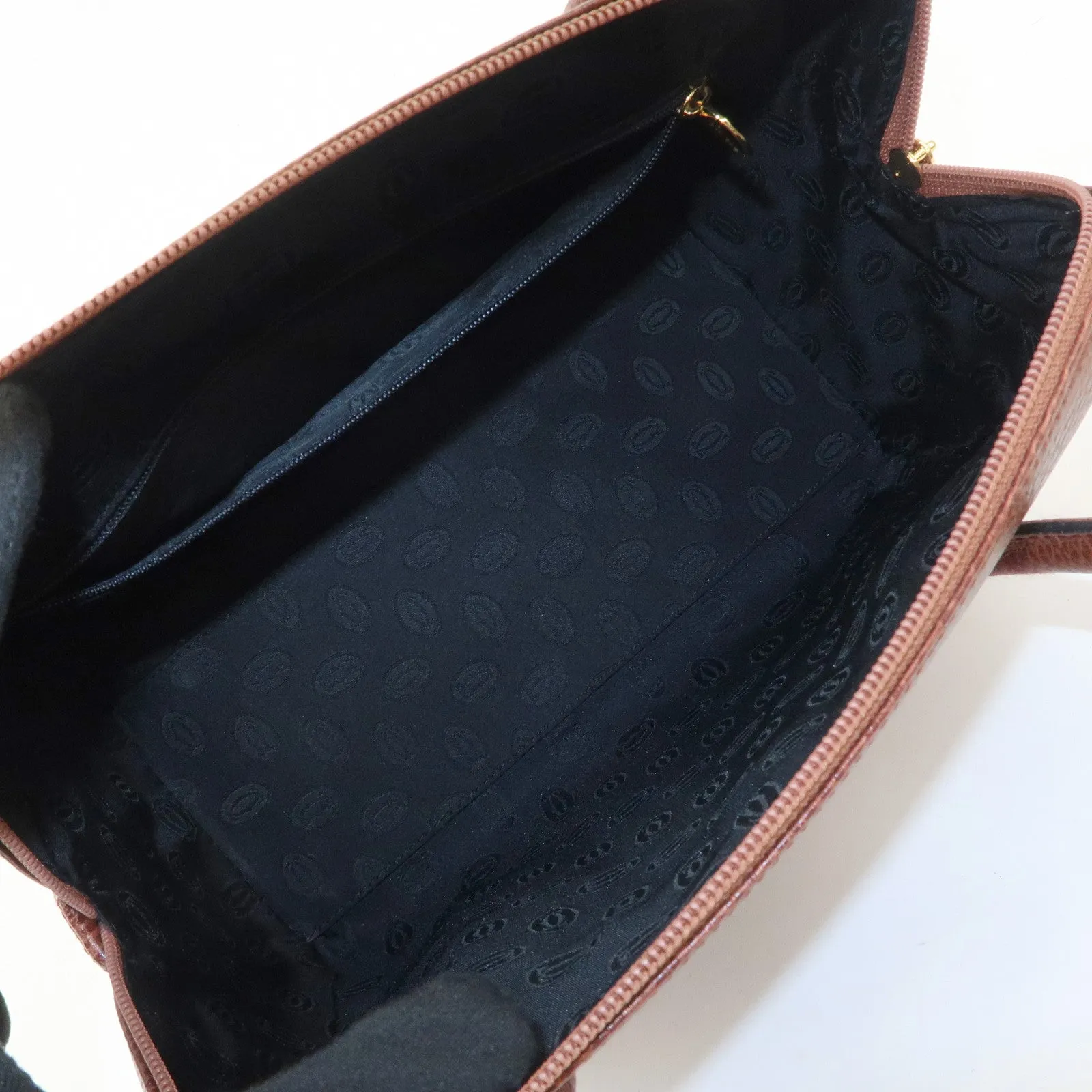 Cartier Must de Cartier Leather Hand Bag Brown Gold Hardware