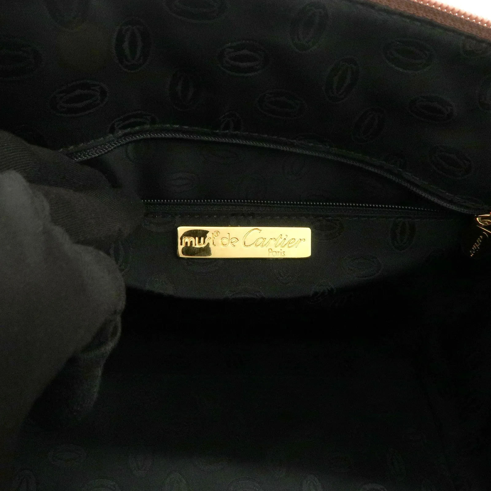 Cartier Must de Cartier Leather Hand Bag Brown Gold Hardware