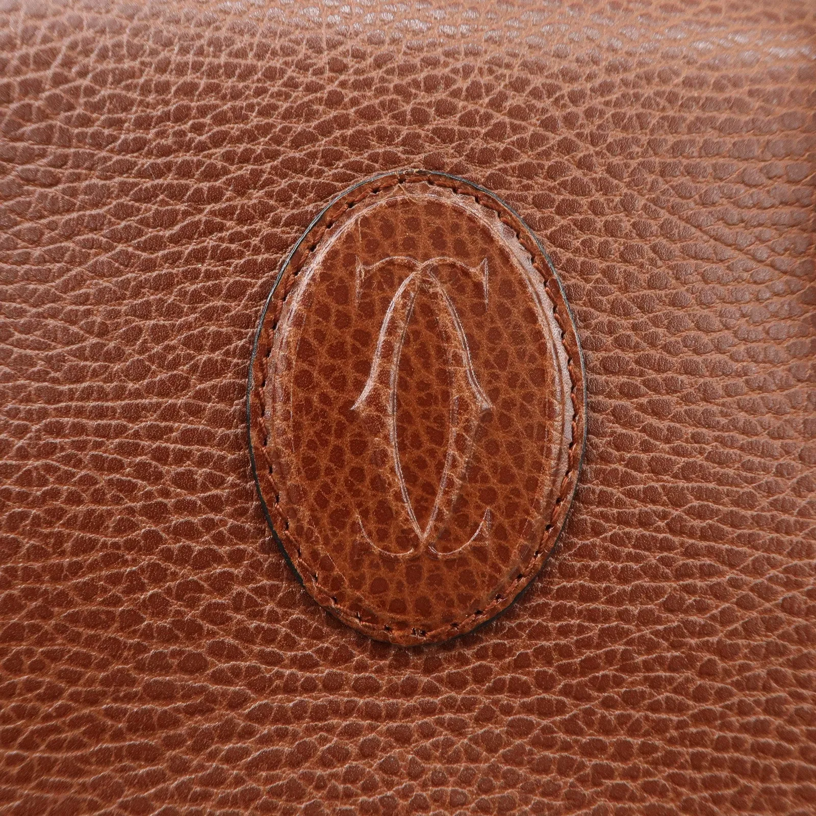 Cartier Must de Cartier Leather Hand Bag Brown Gold Hardware