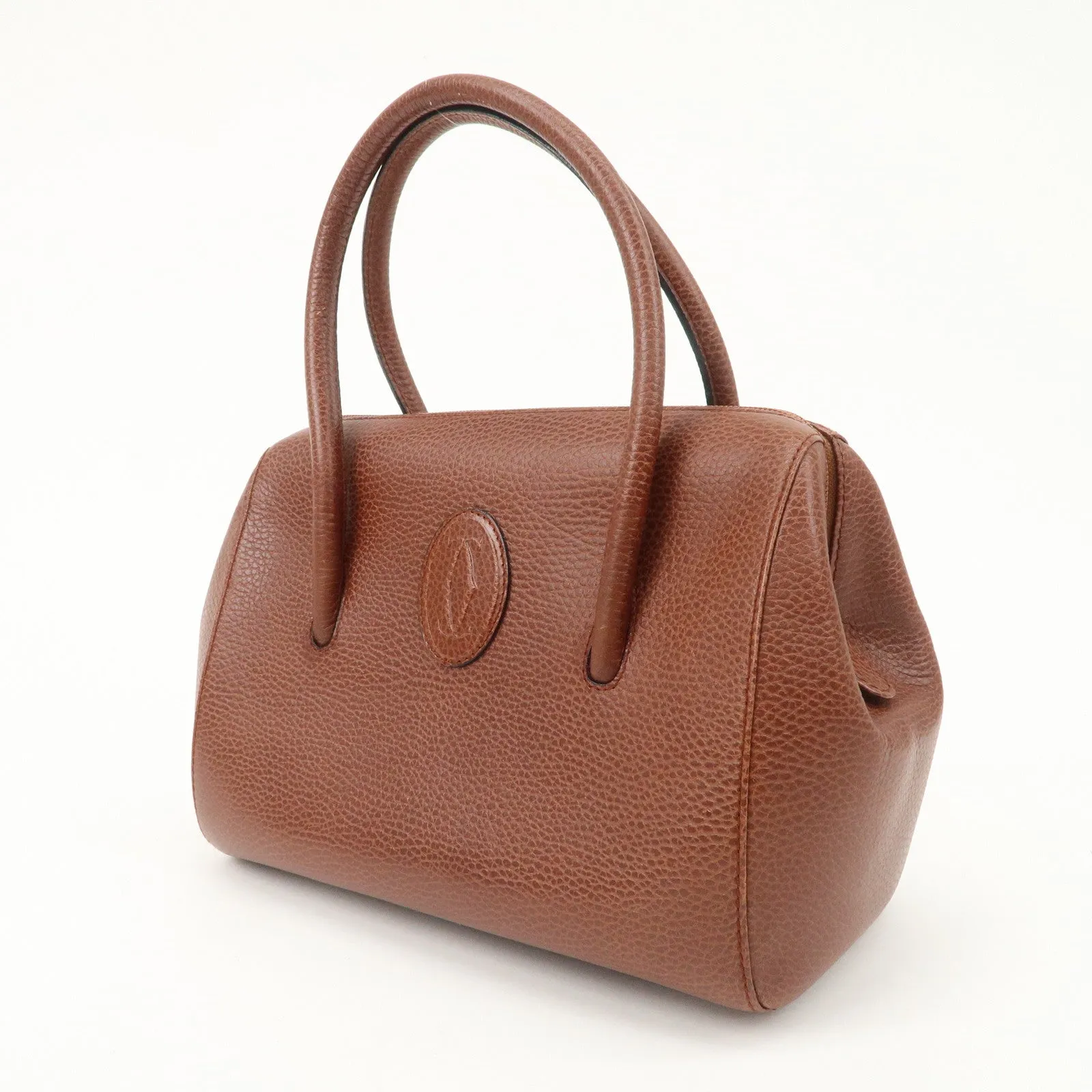 Cartier Must de Cartier Leather Hand Bag Brown Gold Hardware