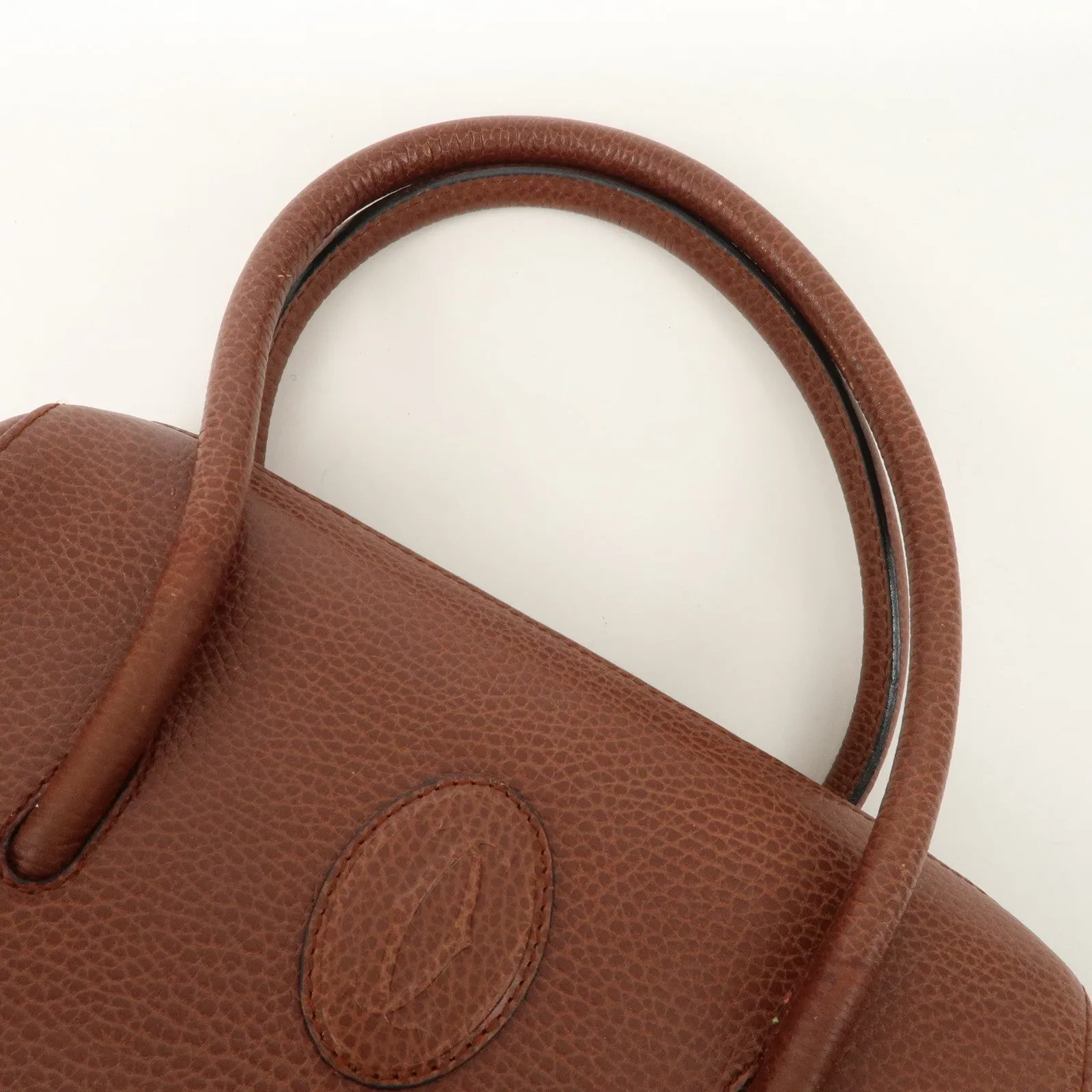 Cartier Must de Cartier Leather Hand Bag Brown Gold Hardware