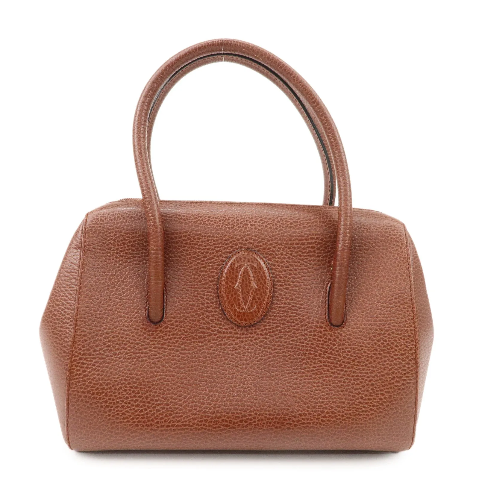 Cartier Must de Cartier Leather Hand Bag Brown Gold Hardware