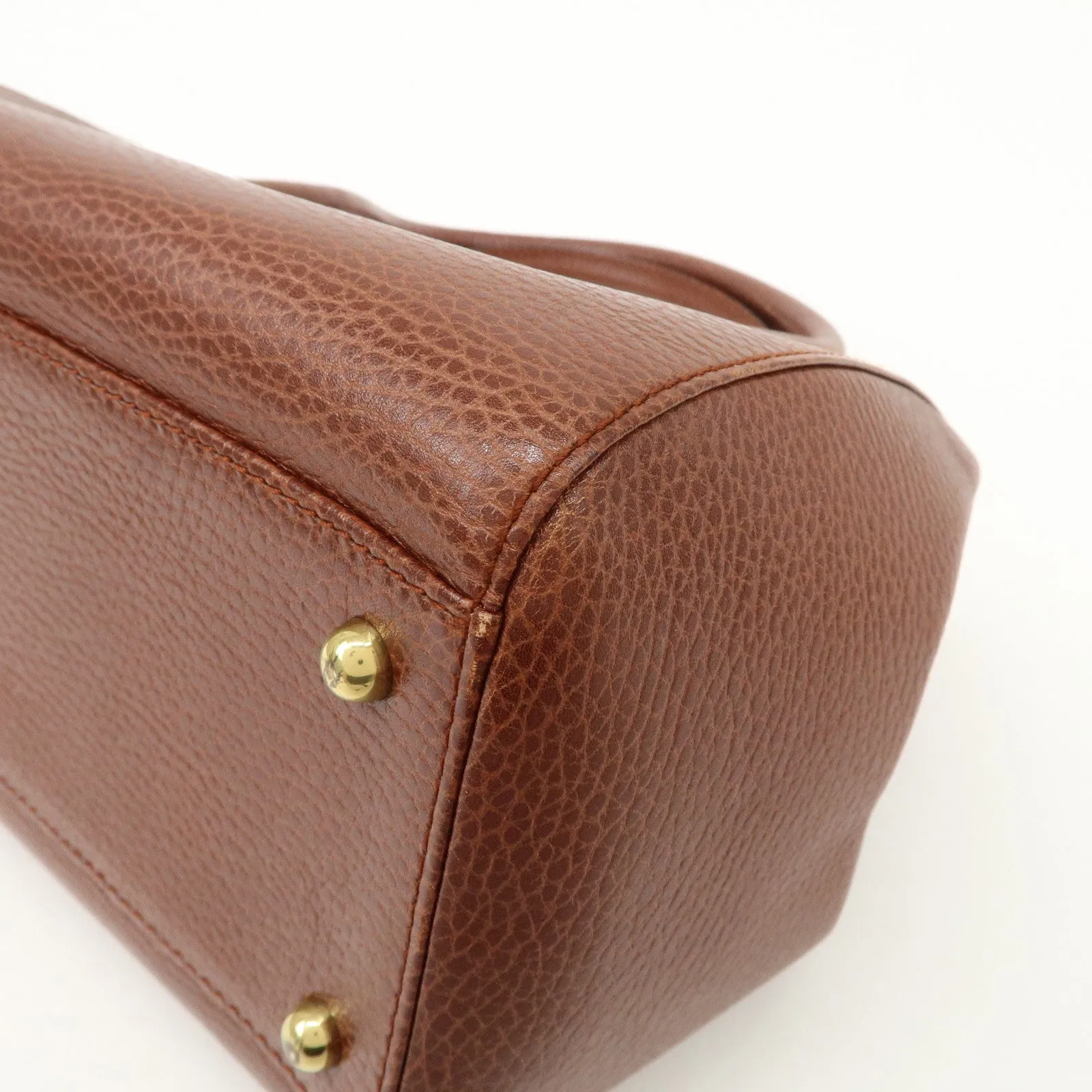 Cartier Must de Cartier Leather Hand Bag Brown Gold Hardware