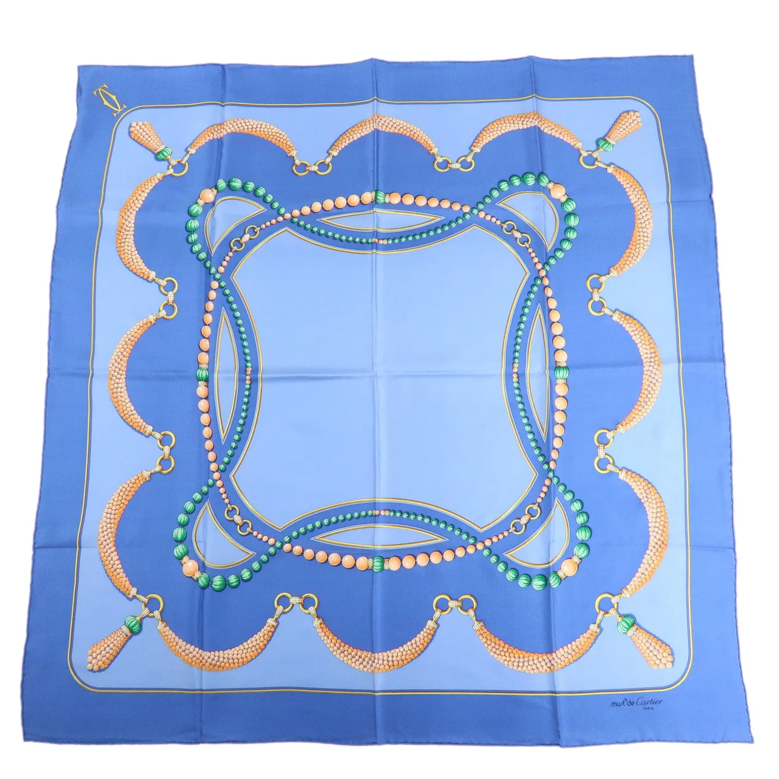 Cartier Must de Cartier Must Line Silk100% Scarf Multicolor Blue Used