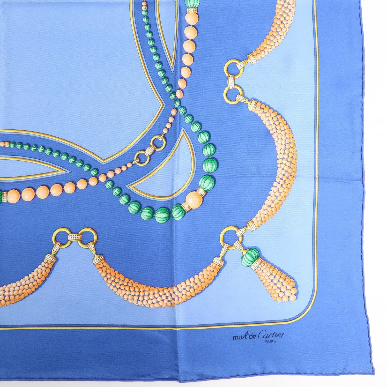 Cartier Must de Cartier Must Line Silk100% Scarf Multicolor Blue Used