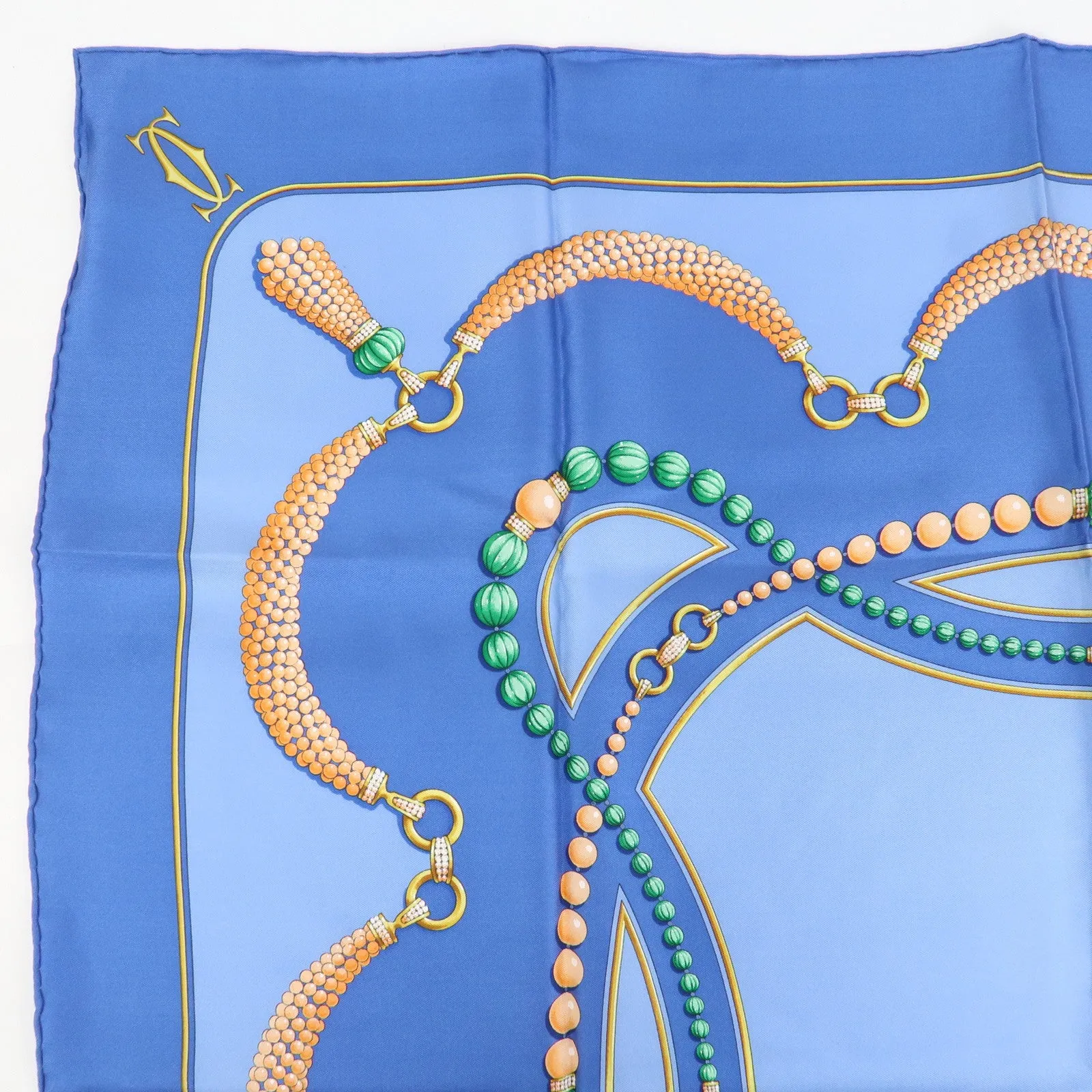 Cartier Must de Cartier Must Line Silk100% Scarf Multicolor Blue Used
