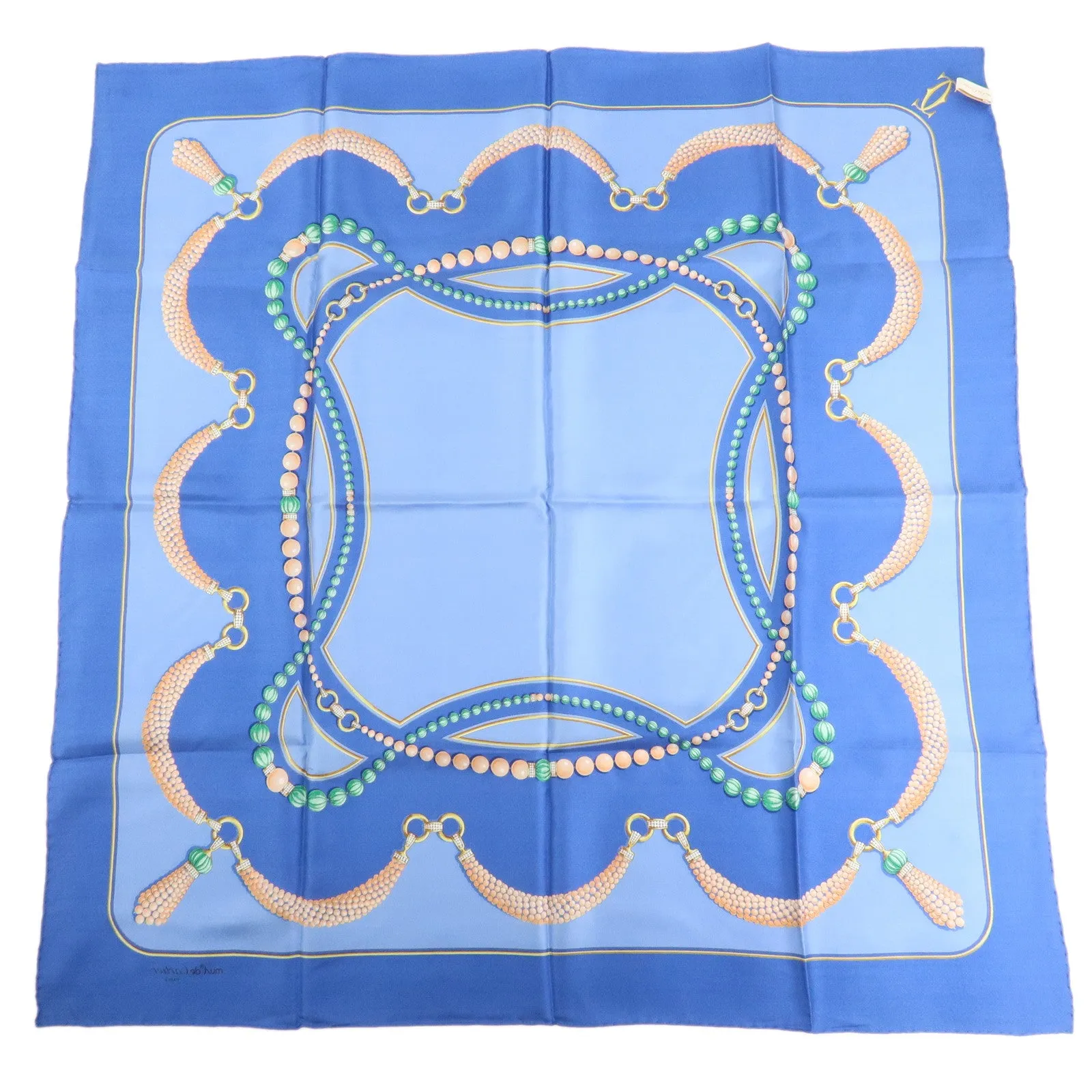 Cartier Must de Cartier Must Line Silk100% Scarf Multicolor Blue Used