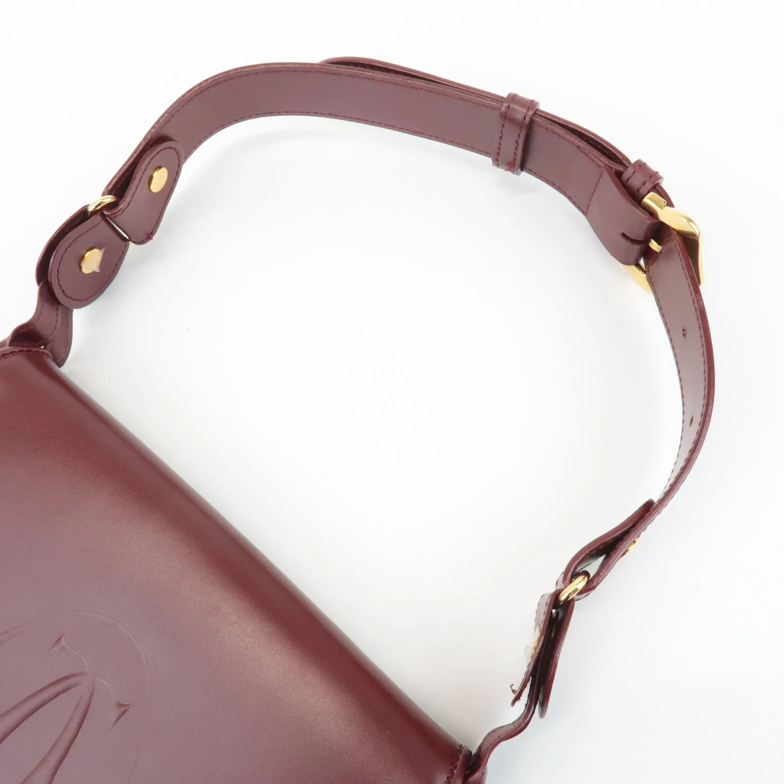 Cartier Must Must de Cartier Calf Suede Leather Shoulder Bag Burgundy Used