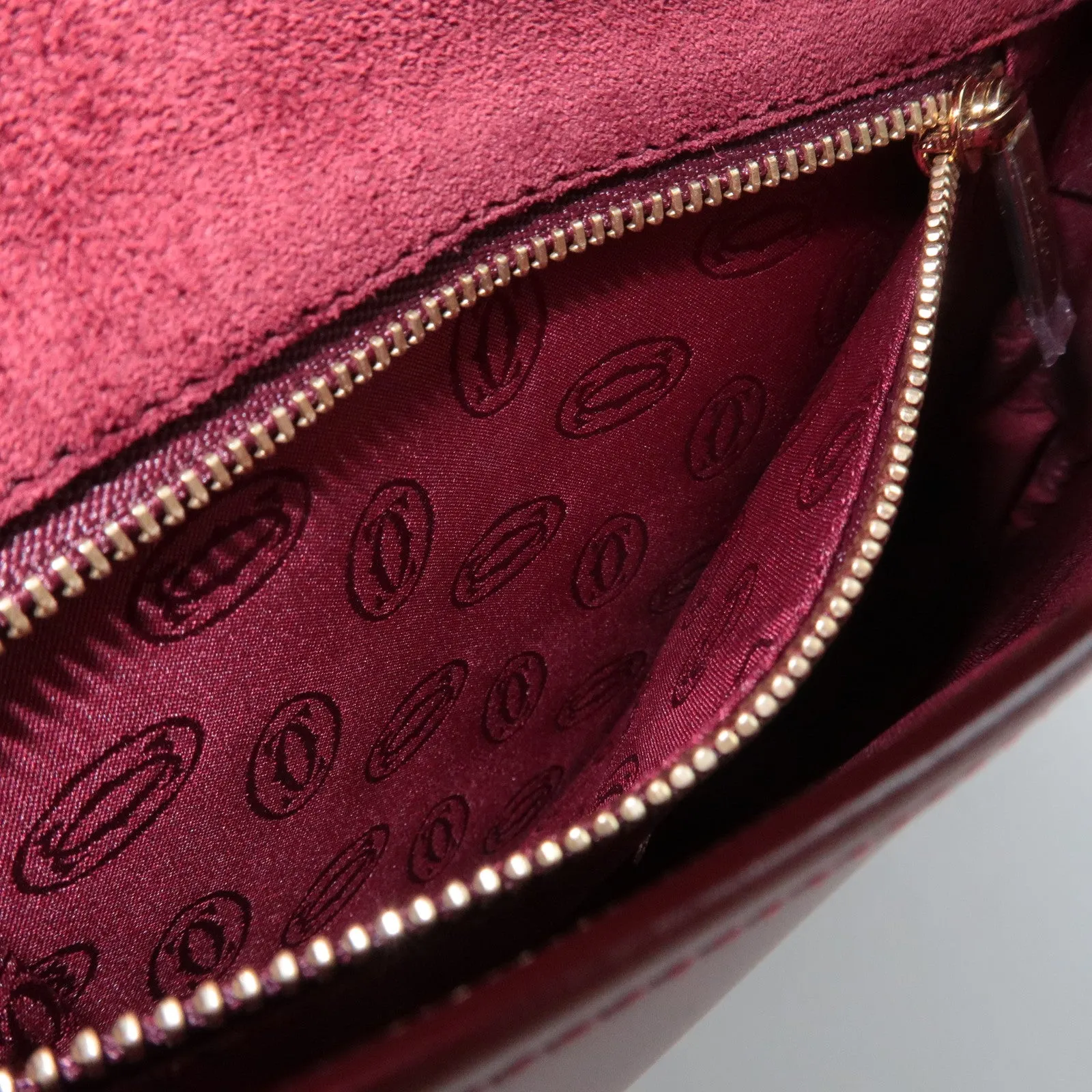 Cartier Must Must de Cartier Calf Suede Leather Shoulder Bag Burgundy Used