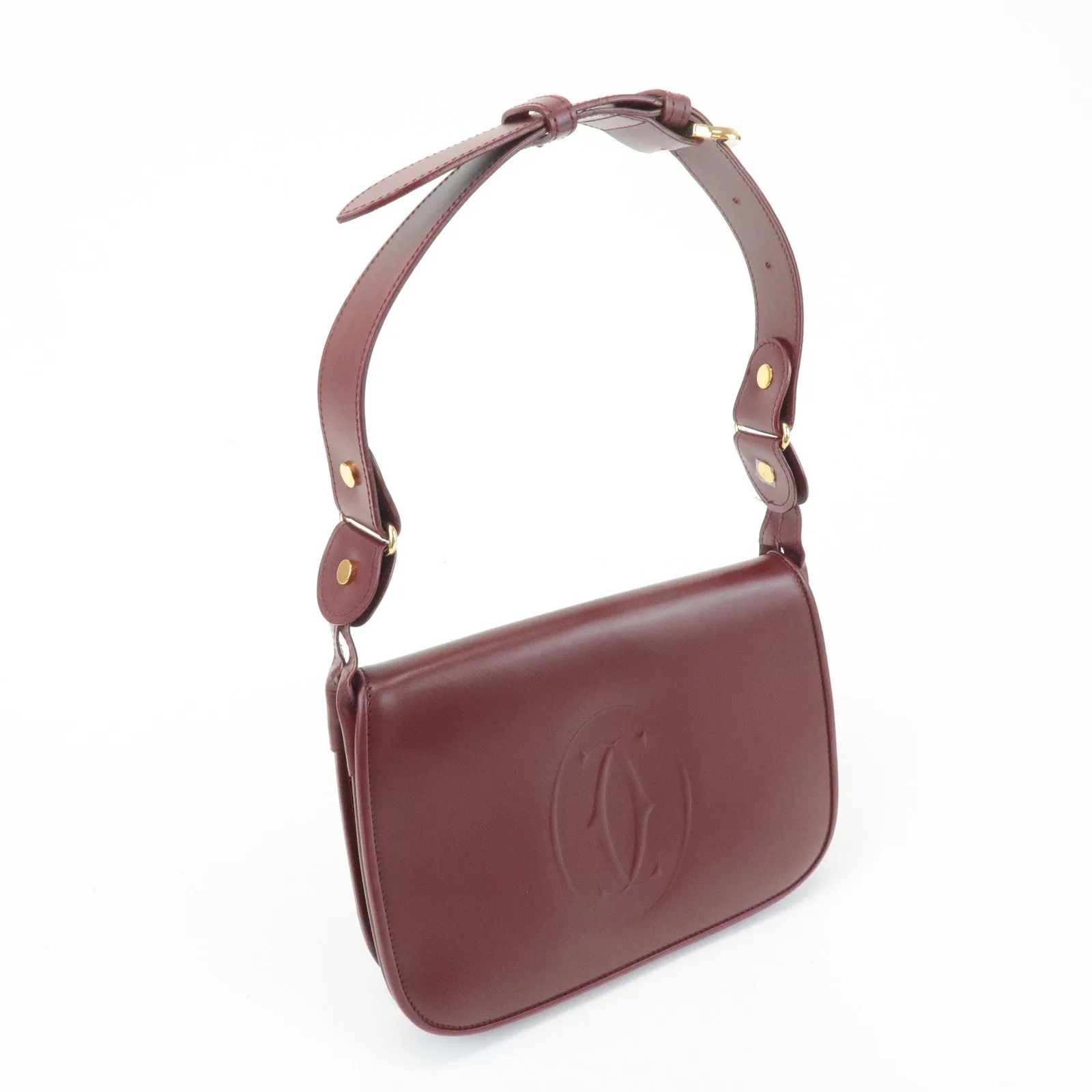 Cartier Must Must de Cartier Calf Suede Leather Shoulder Bag Burgundy Used