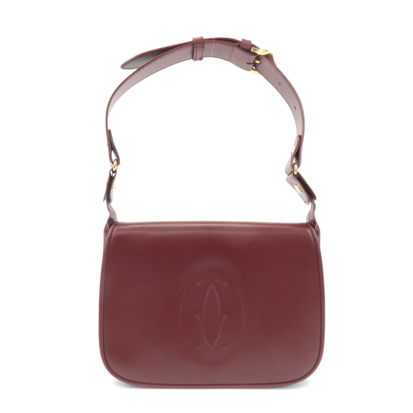 Cartier Must Must de Cartier Calf Suede Leather Shoulder Bag Burgundy Used
