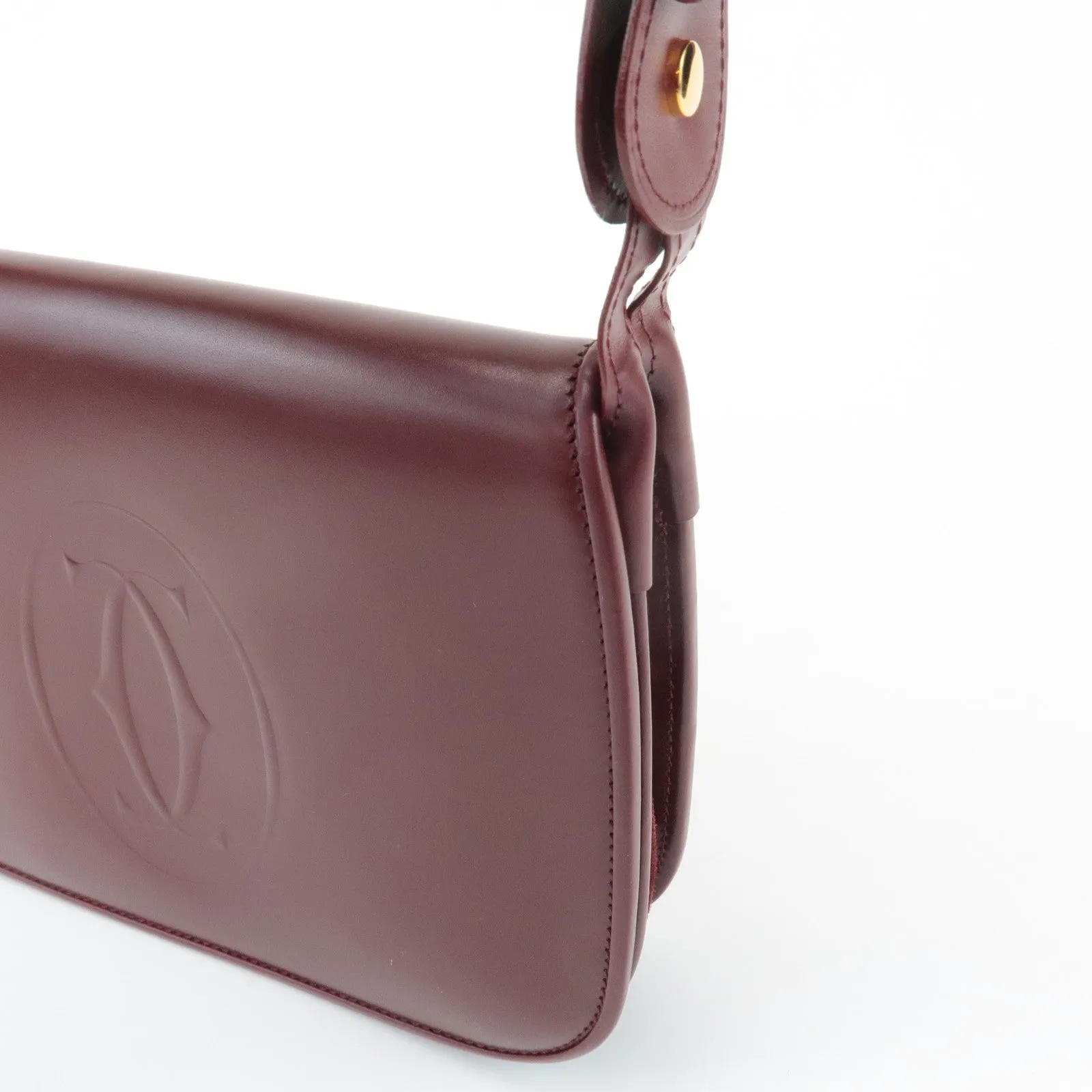 Cartier Must Must de Cartier Calf Suede Leather Shoulder Bag Burgundy Used