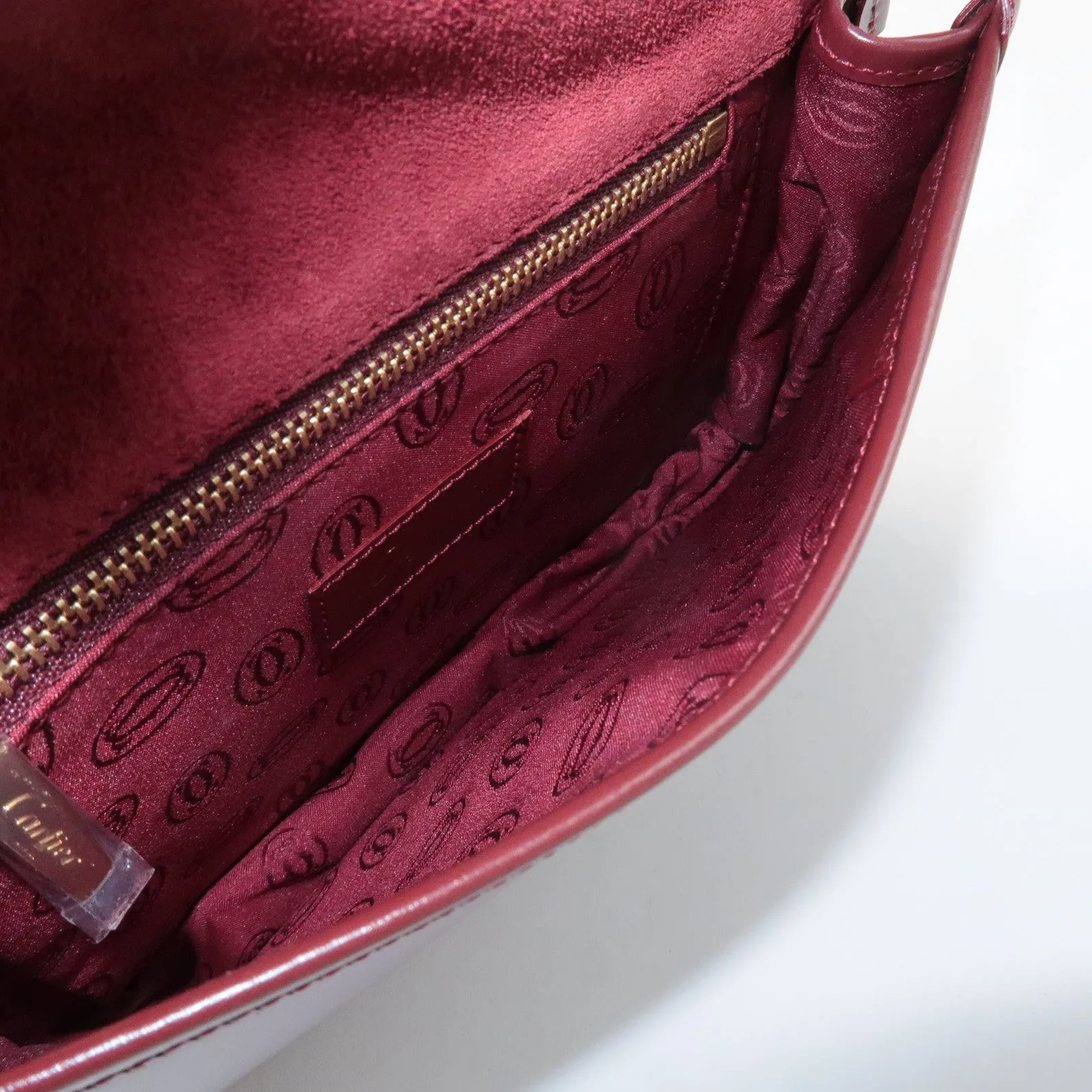 Cartier Must Must de Cartier Calf Suede Leather Shoulder Bag Burgundy Used