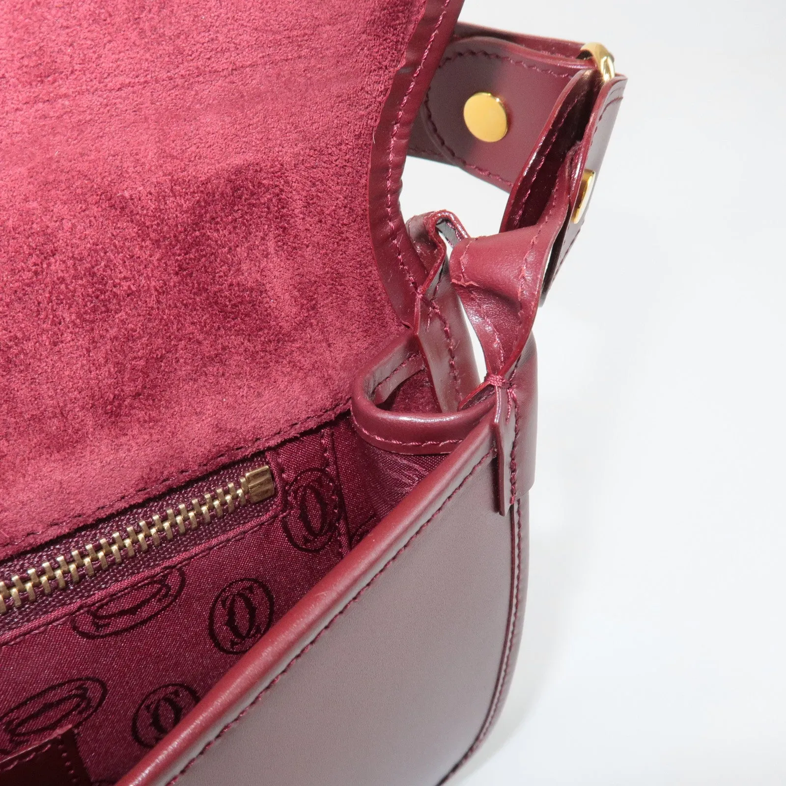Cartier Must Must de Cartier Calf Suede Leather Shoulder Bag Burgundy Used