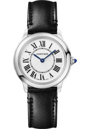 Cartier Ronde Must de Cartier Watch - 29 mm Steel Case - Sandblasted Silvered Dial - Black Strap - WSRN0030