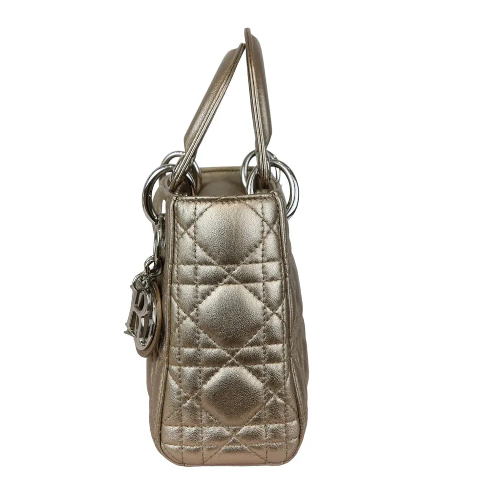 Christian Dior Lady Dior Mini Metallic Lambskin Cannage Gold SHW