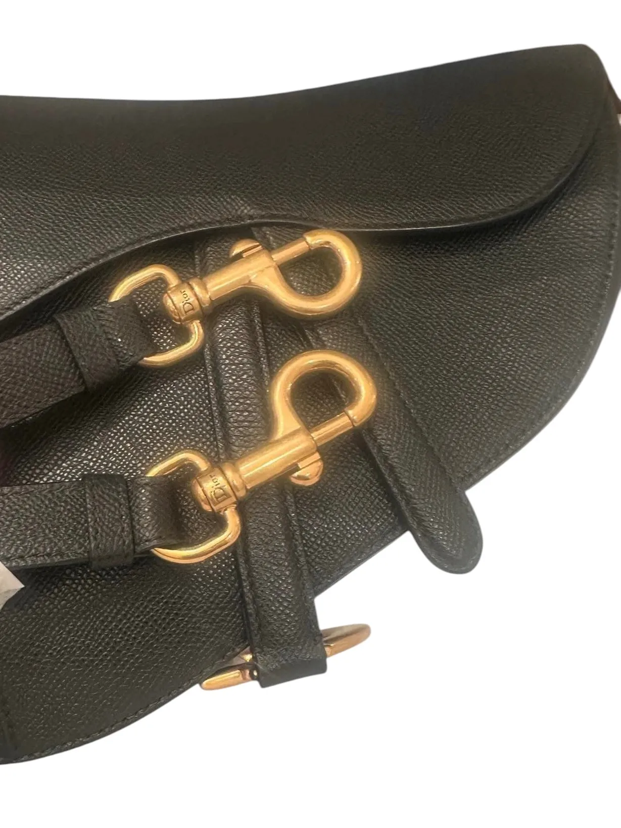 Christian Dior Saddle Bag Medium with Leather Strap, Black Grained Calfskin, Gold-tone Hardware