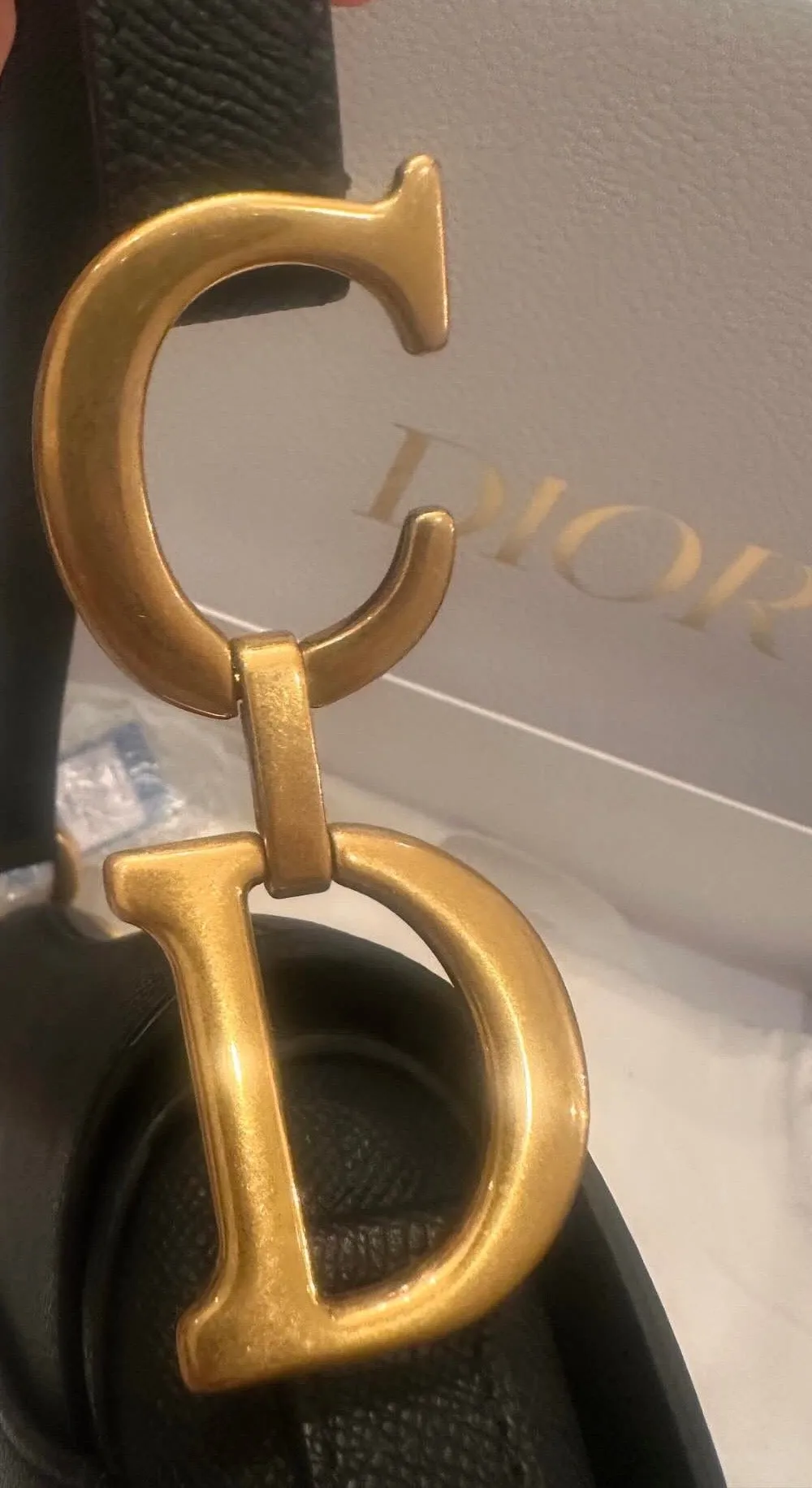 Christian Dior Saddle Bag Medium with Leather Strap, Black Grained Calfskin, Gold-tone Hardware