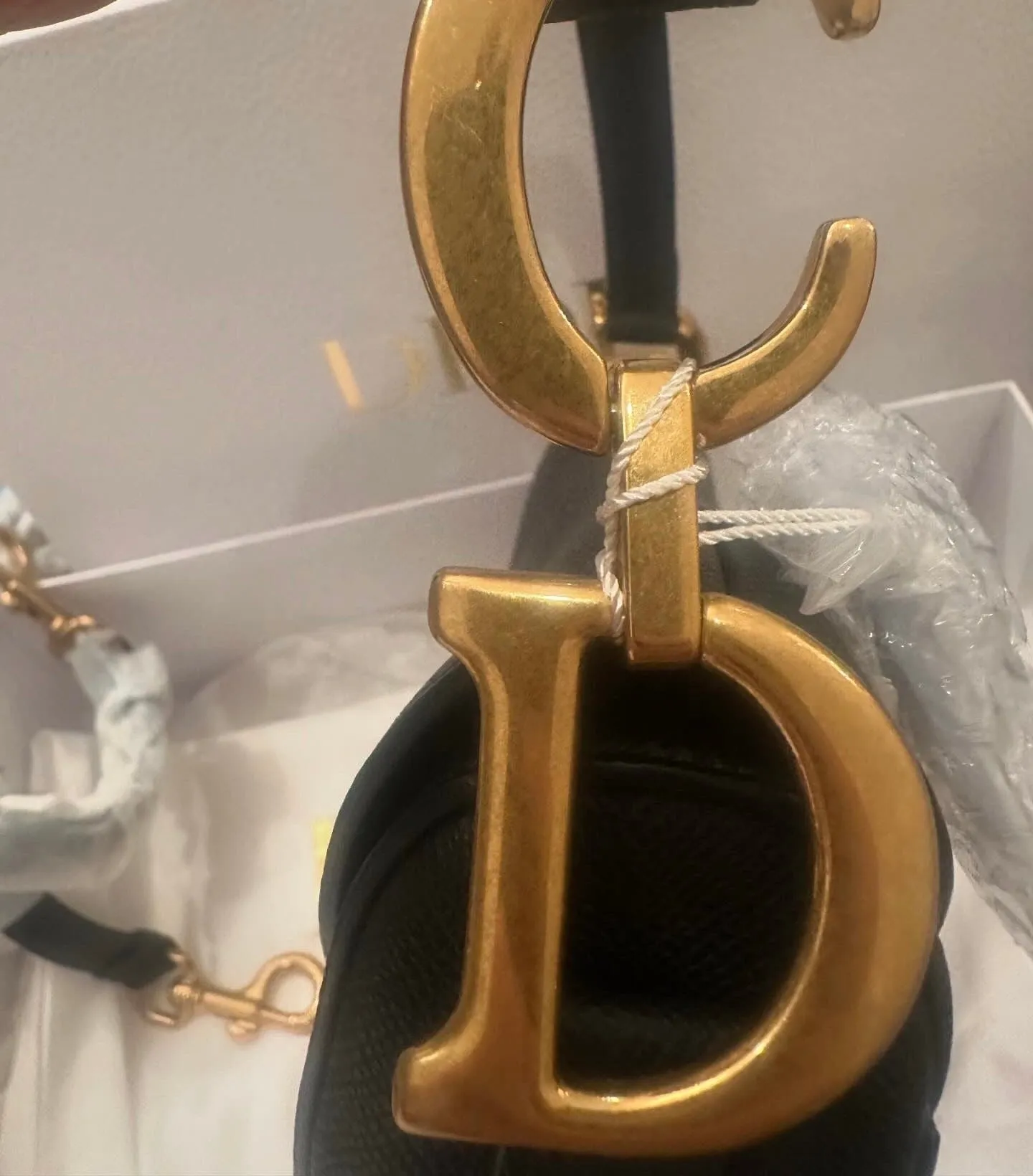 Christian Dior Saddle Bag Medium with Leather Strap, Black Grained Calfskin, Gold-tone Hardware