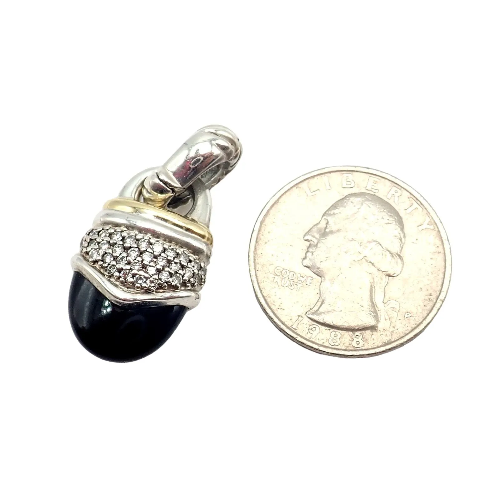 David Yurman 18k Yellow Gold   Silver Onyx Diamond Acorn Pendant