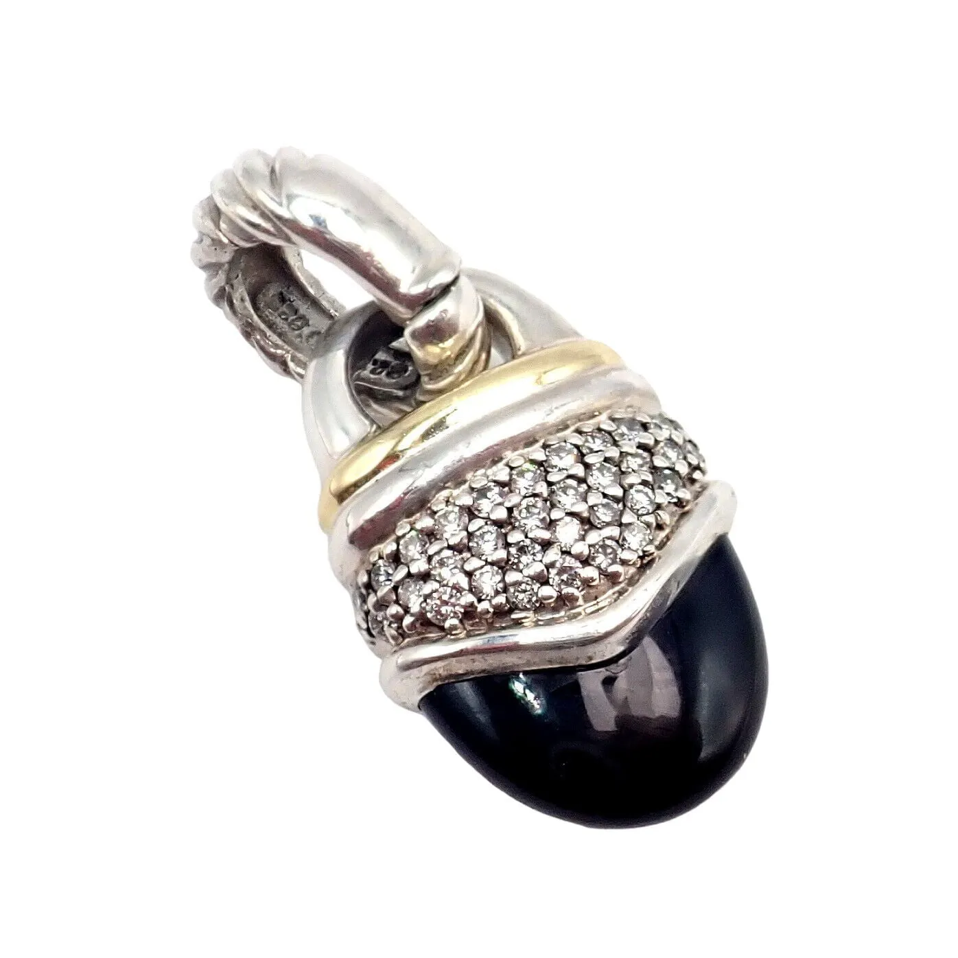 David Yurman 18k Yellow Gold   Silver Onyx Diamond Acorn Pendant