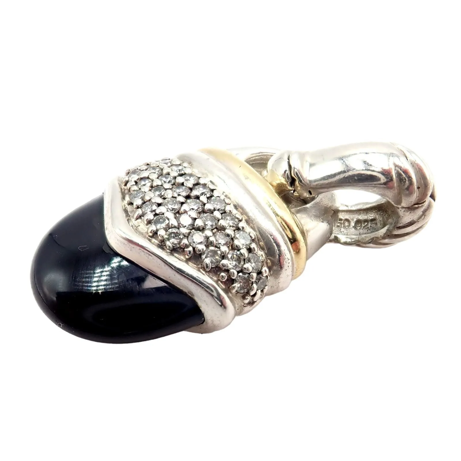 David Yurman 18k Yellow Gold   Silver Onyx Diamond Acorn Pendant