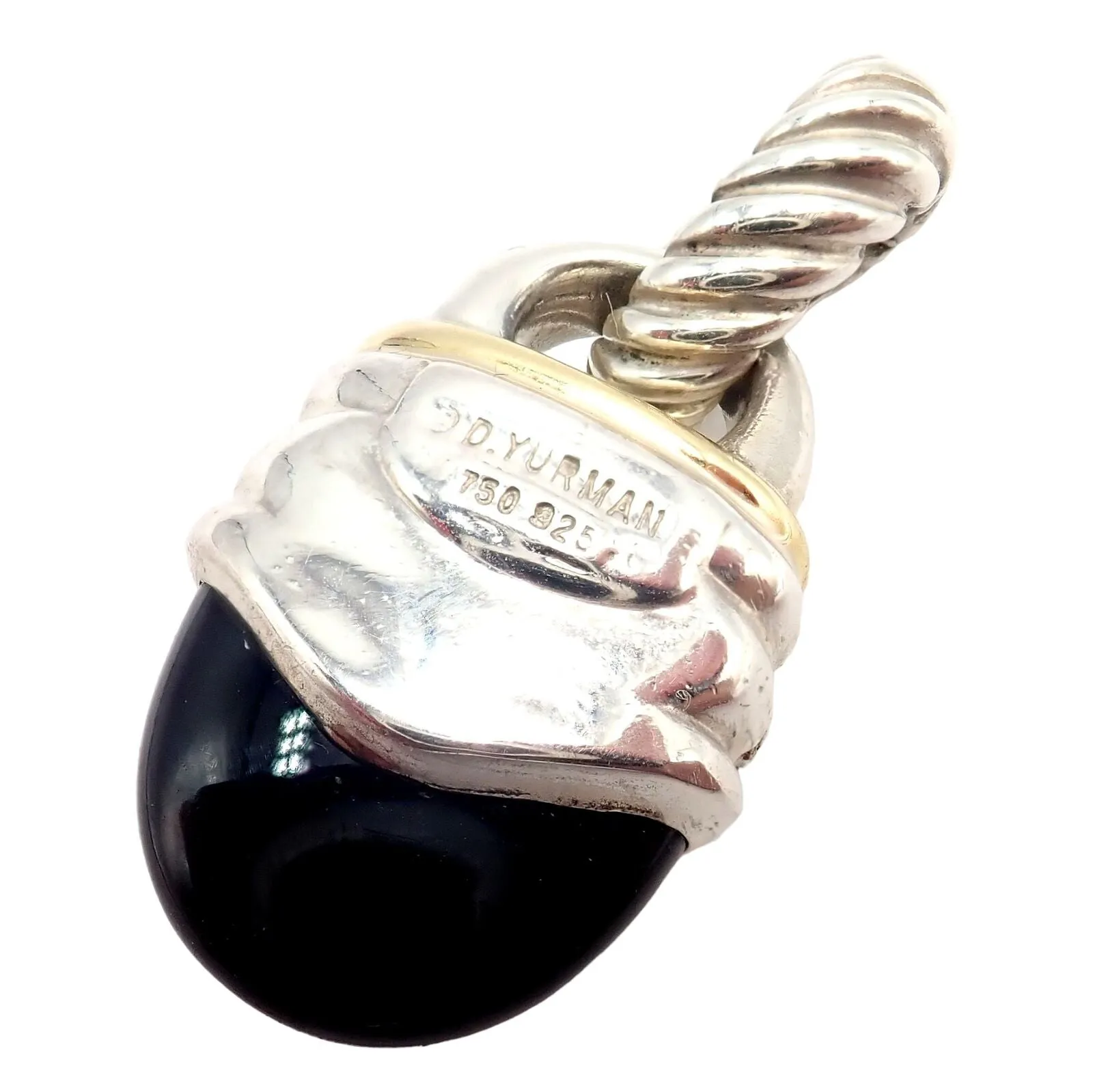 David Yurman 18k Yellow Gold   Silver Onyx Diamond Acorn Pendant
