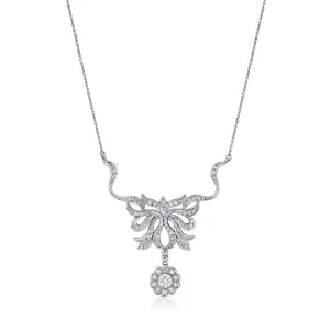 Estate 14kt White Gold Floral Filigree Diamond Pendant Necklace