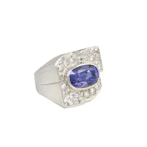 French Art Deco Platinum Sapphire & Diamond Ring