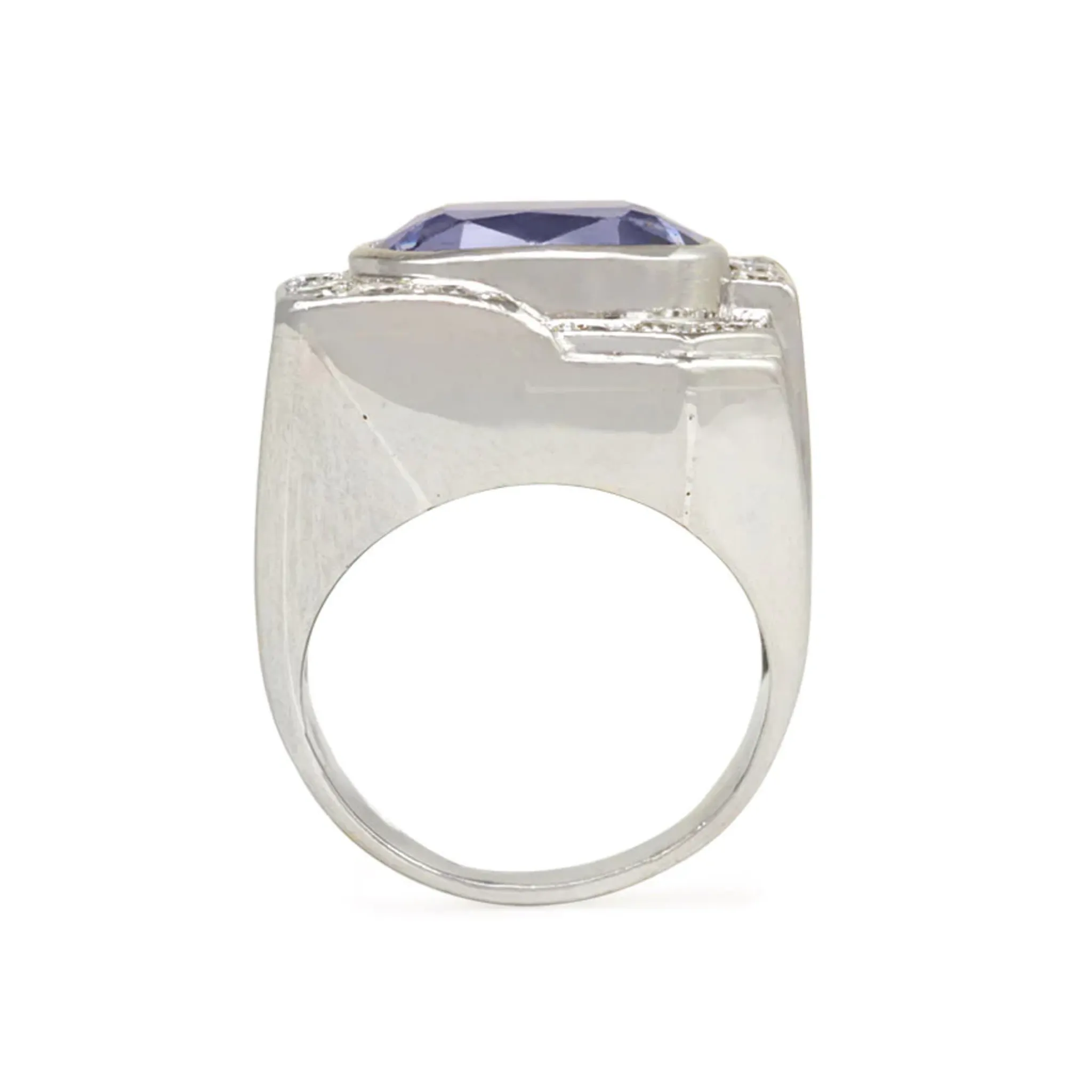 French Art Deco Platinum Sapphire & Diamond Ring