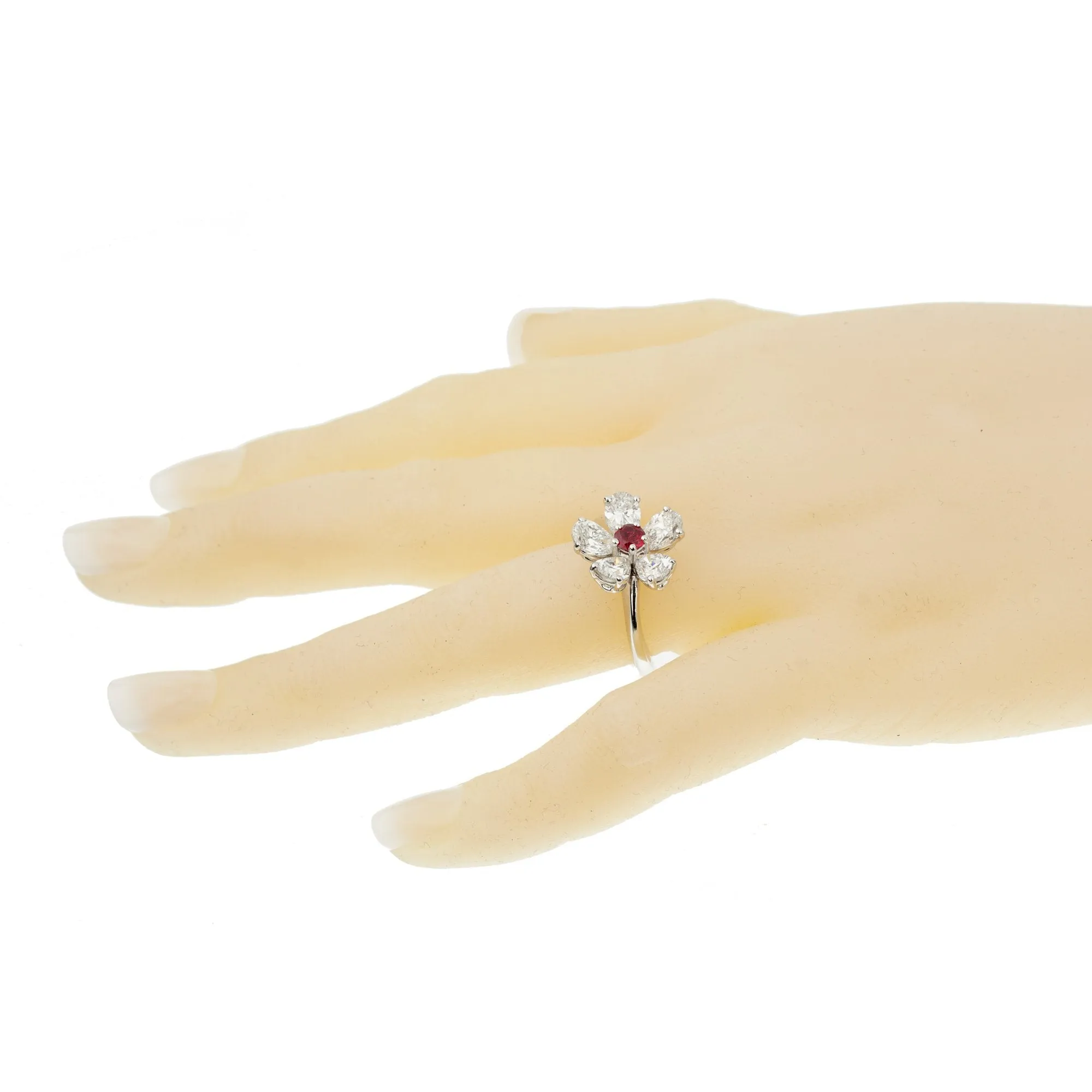 Graff Flower Ruby Diamond Cocktail Ring Sz 6