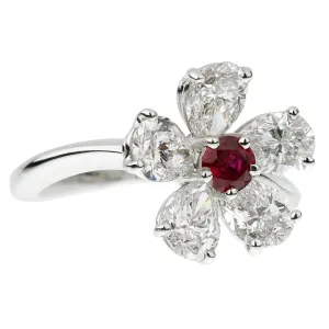Graff Flower Ruby Diamond Cocktail Ring Sz 6