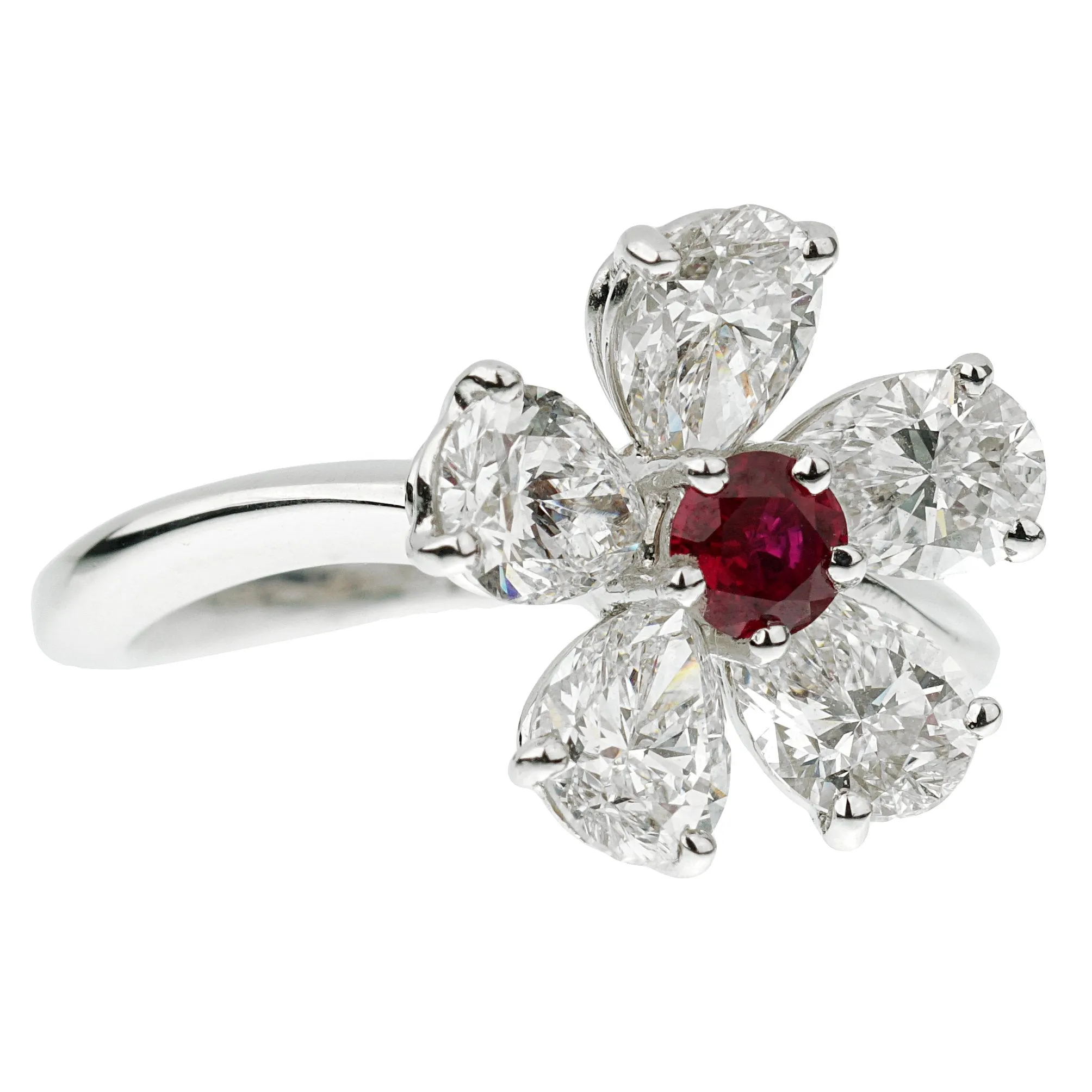 Graff Flower Ruby Diamond Cocktail Ring Sz 6