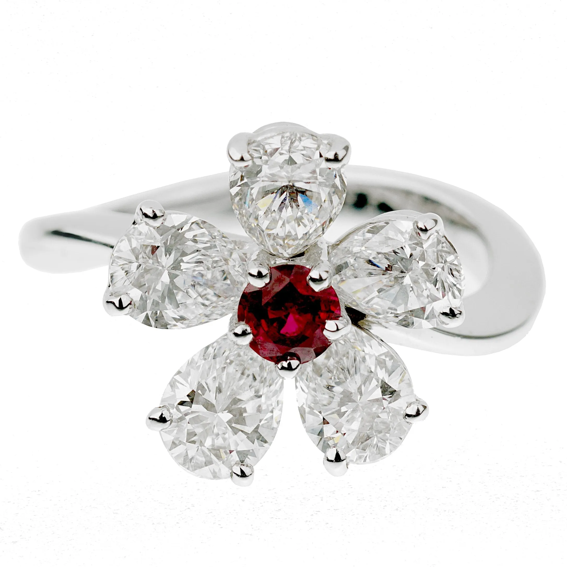 Graff Flower Ruby Diamond Cocktail Ring Sz 6