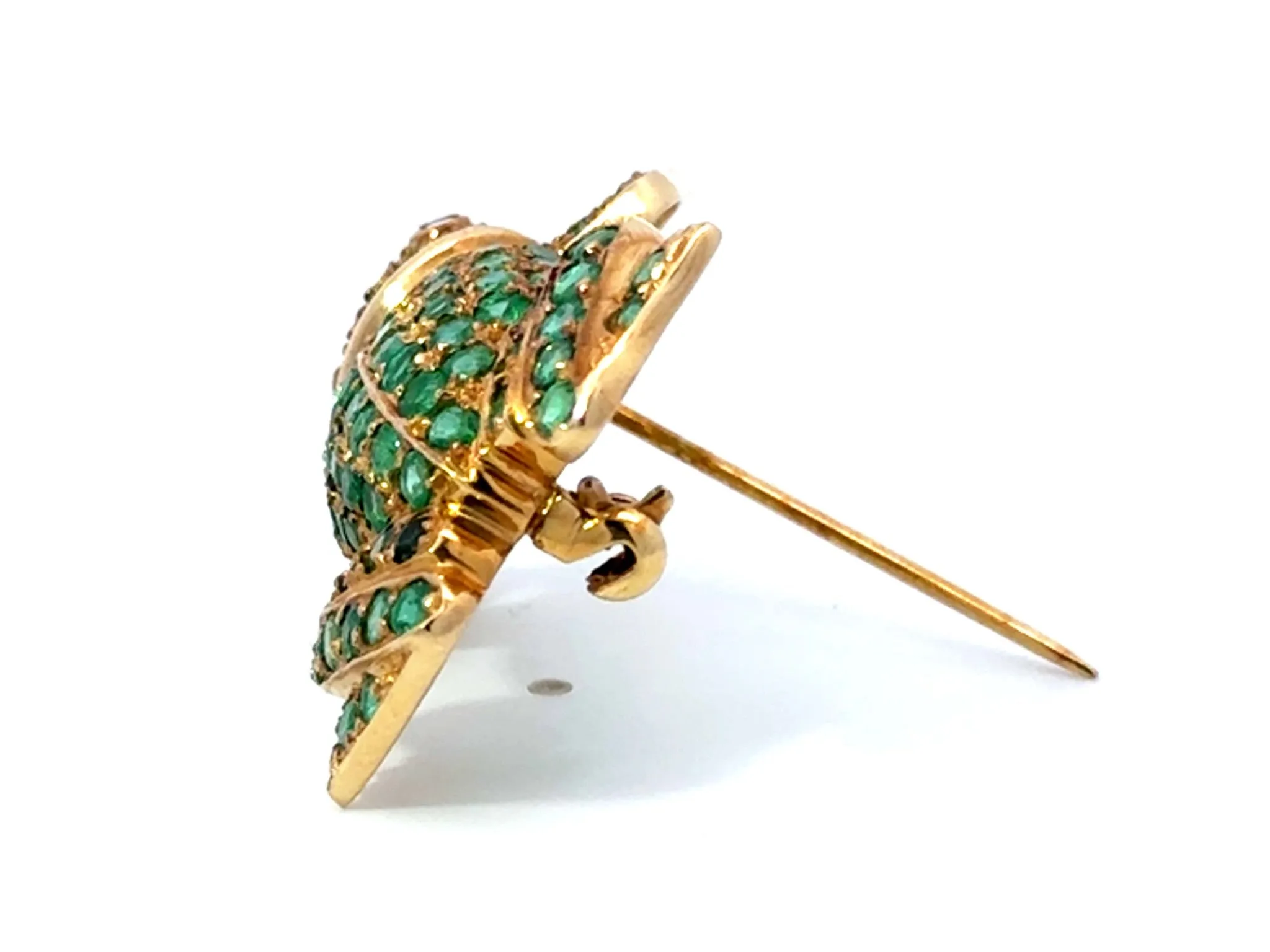 Green Emerald Frog Diamond Eyes Brooch 18k Yellow Gold