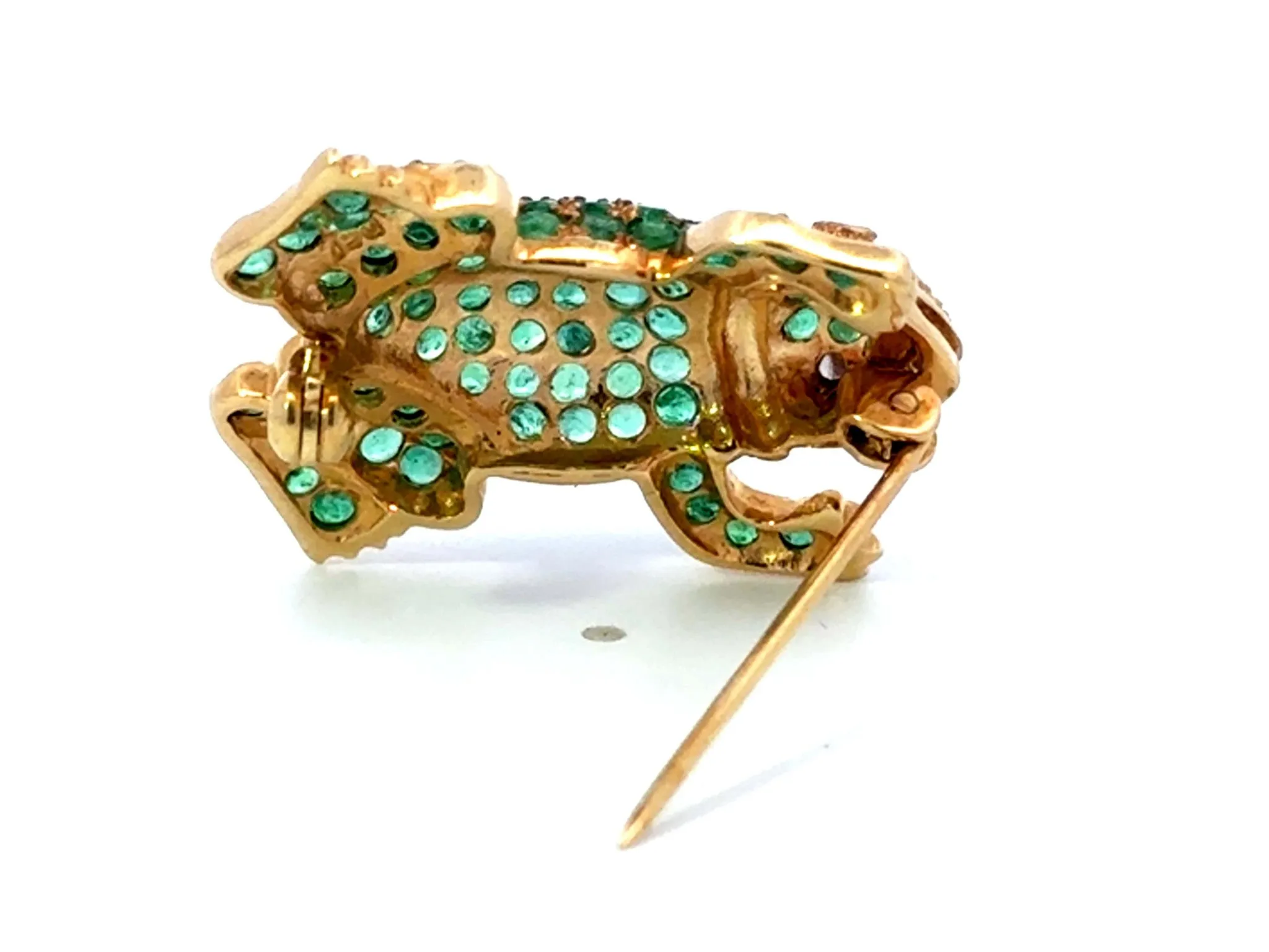 Green Emerald Frog Diamond Eyes Brooch 18k Yellow Gold
