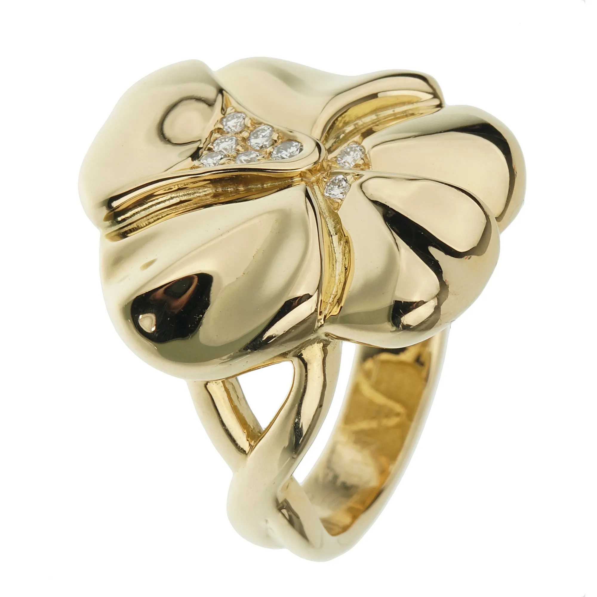 Hermes Vintage Flower Diamond 18k Yellow Gold Ring Sz 5 3/4