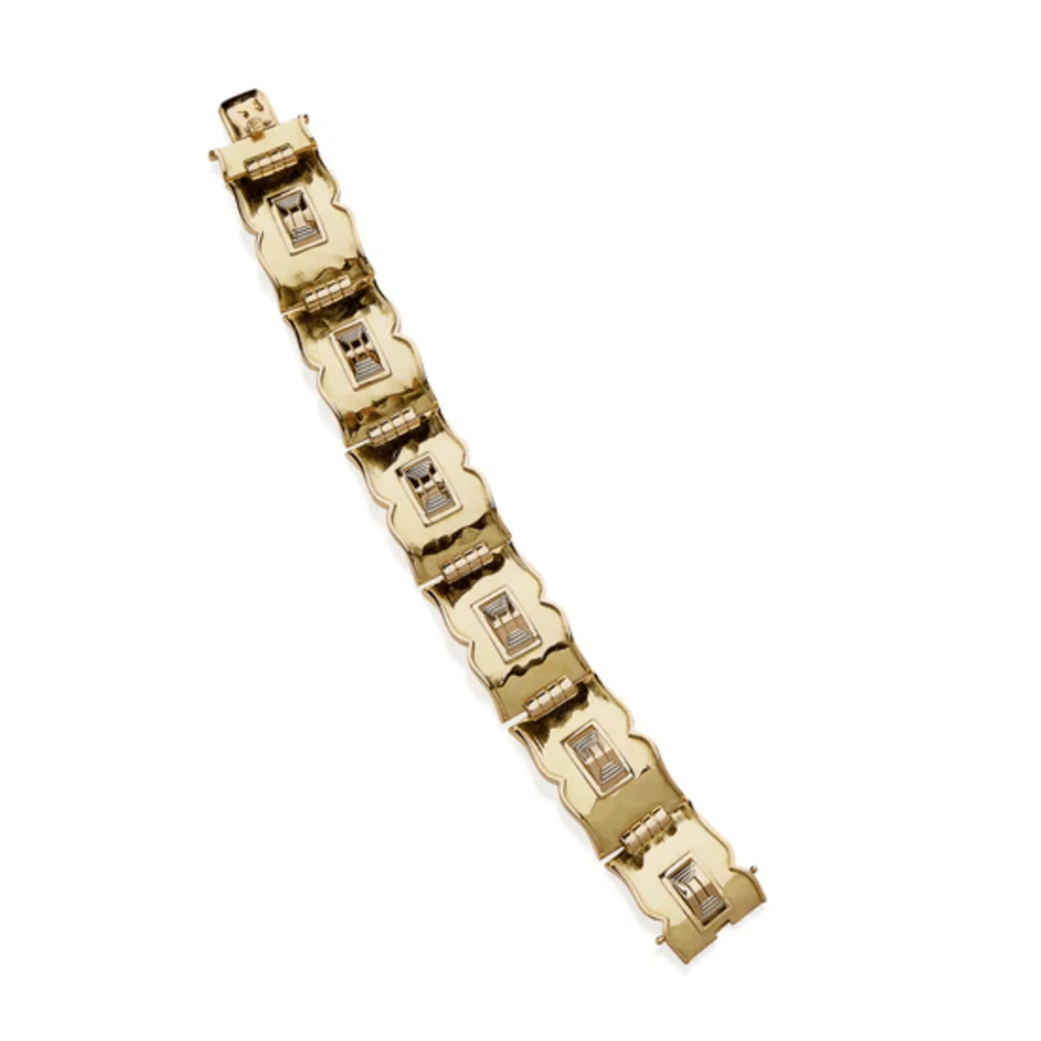 Jean Desprs French 1930s 18KT Rose, White & Yellow Gold Bracelet