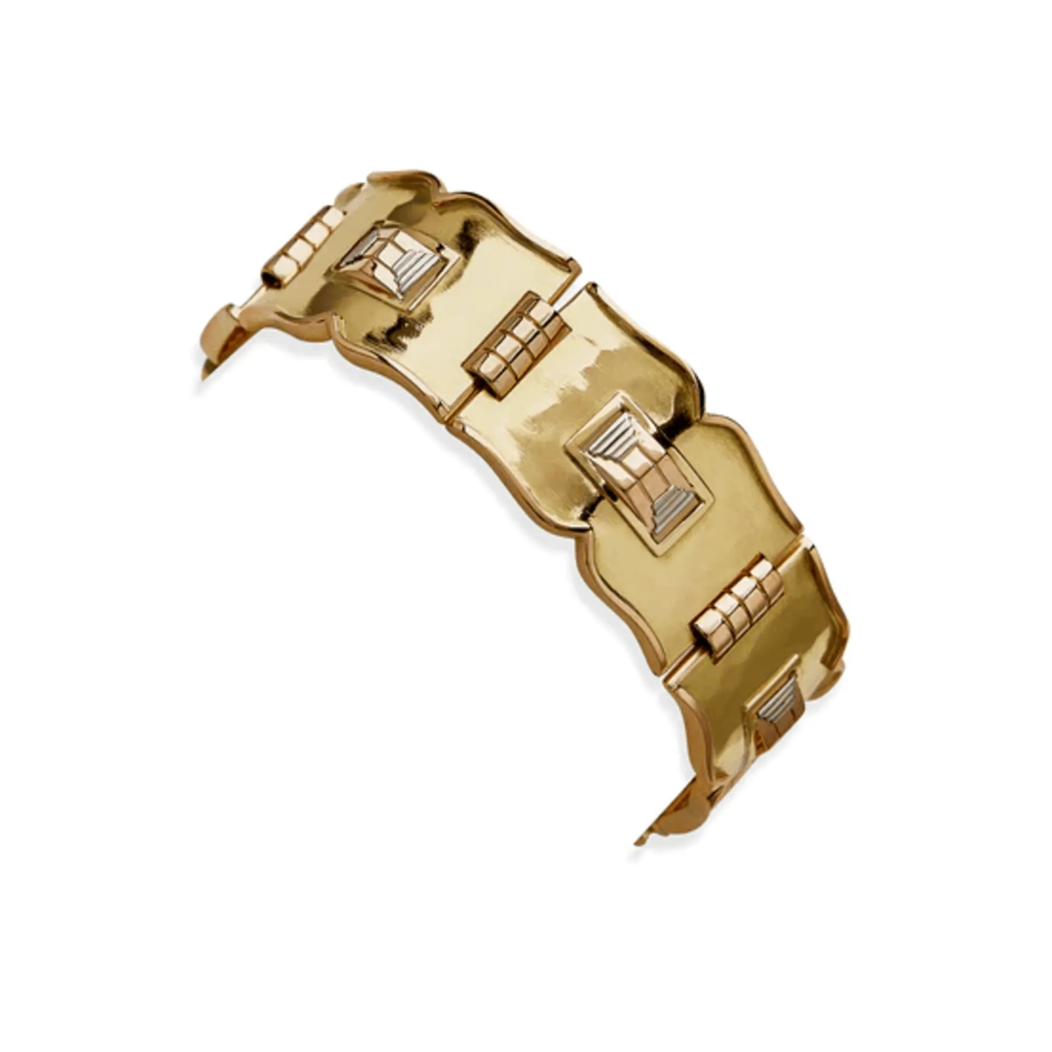 Jean Desprs French 1930s 18KT Rose, White & Yellow Gold Bracelet