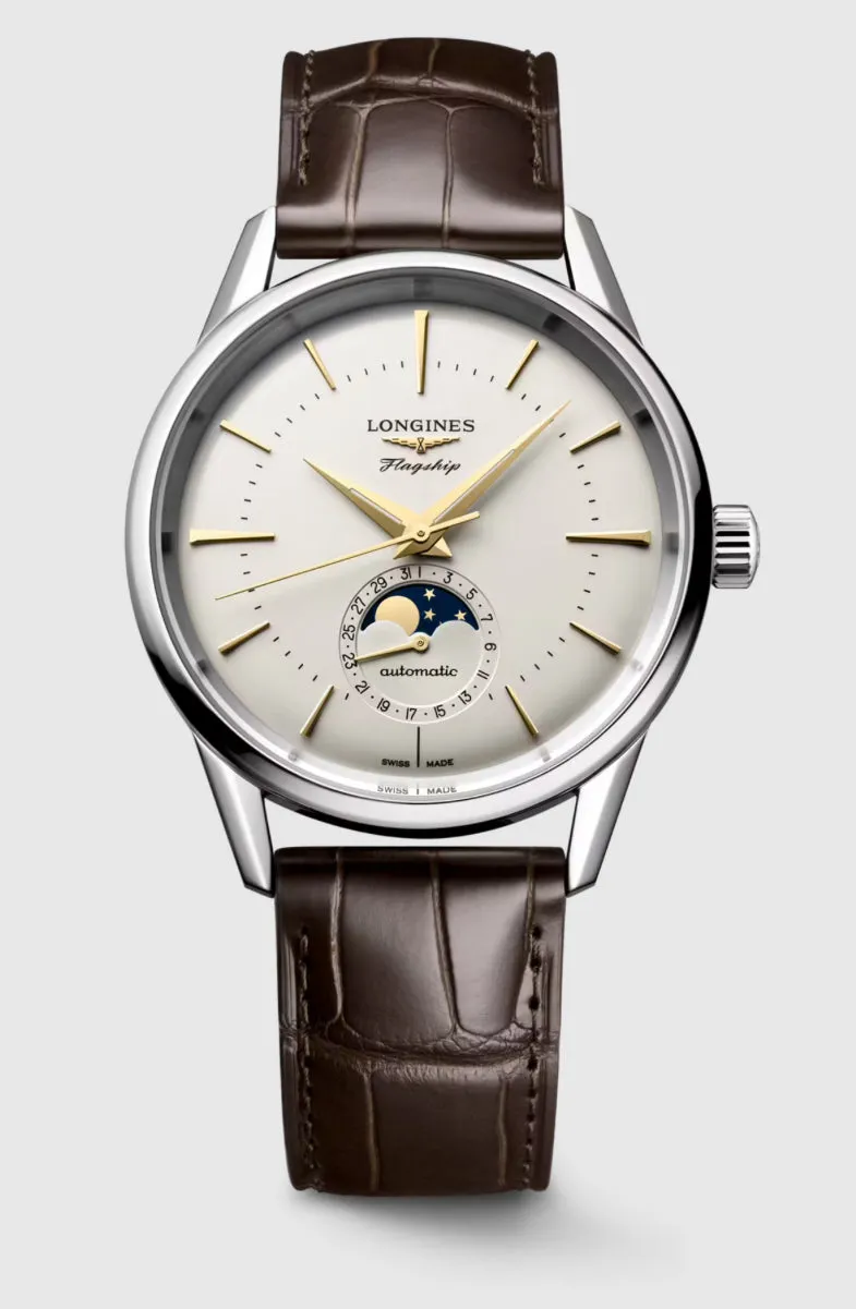 LONGINES-FLAGSHIP HERITAGE MOONPHASE, L4.815.4.78.2, Automatic watch,  38.50 mm, Stainless steel.