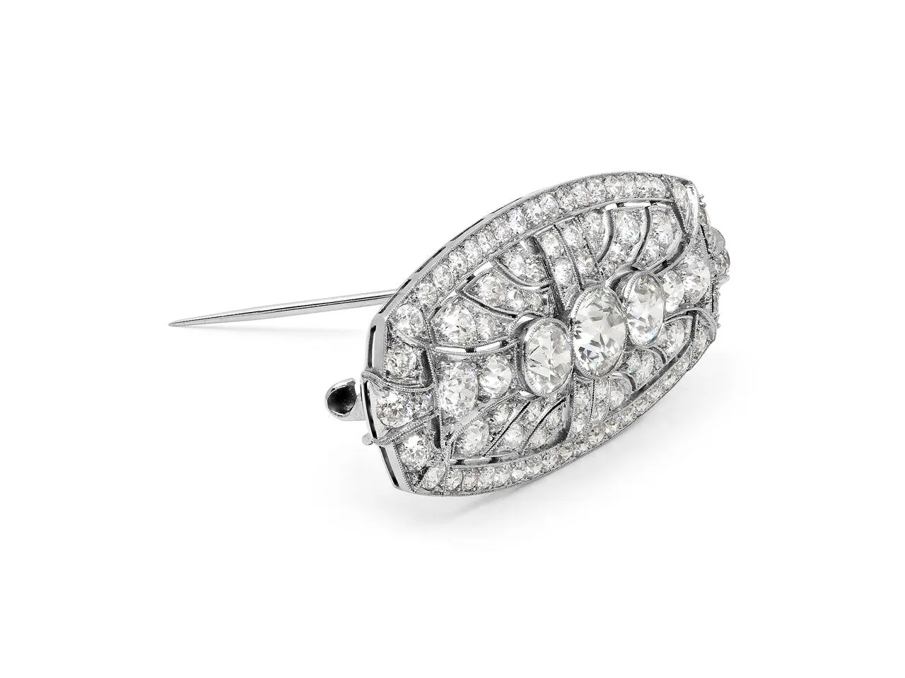 Mid-Century Old European Cut Diamond Brooch in Platinum