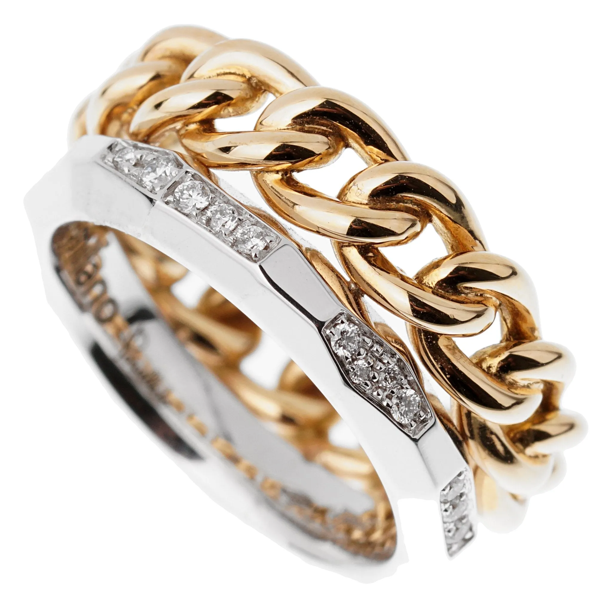 Pomellato 18k Cuban Link Diamond Faceted Stacking Band Ring 6 1/2